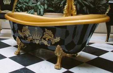 Casa Padrino Badewanne Luxus Badewanne Deluxe freistehend von Harald Glööckler Schwarz / Gold / Gold 1695mm mit goldfarbenen Löwenfüssen