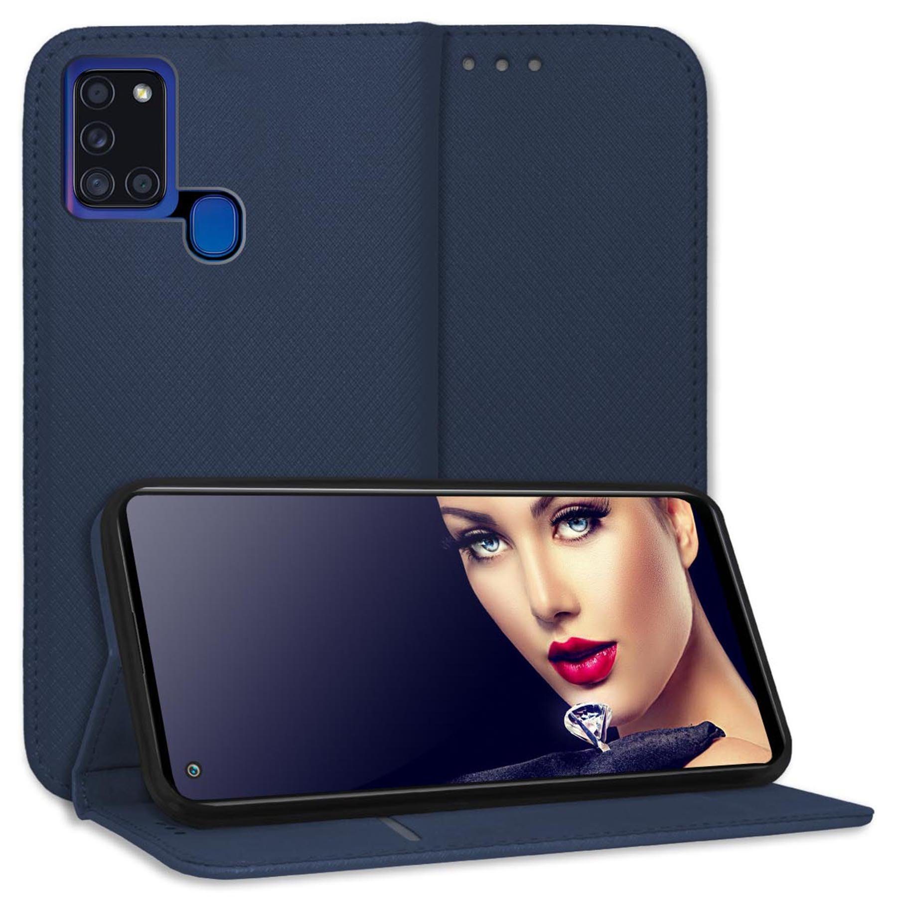 mtb more energy Smartphone-Hülle Smart Magnet für Samsung Galaxy A21s, Blau, Bookstyle Klapphülle Cover Wallet Case aus Kunstleder