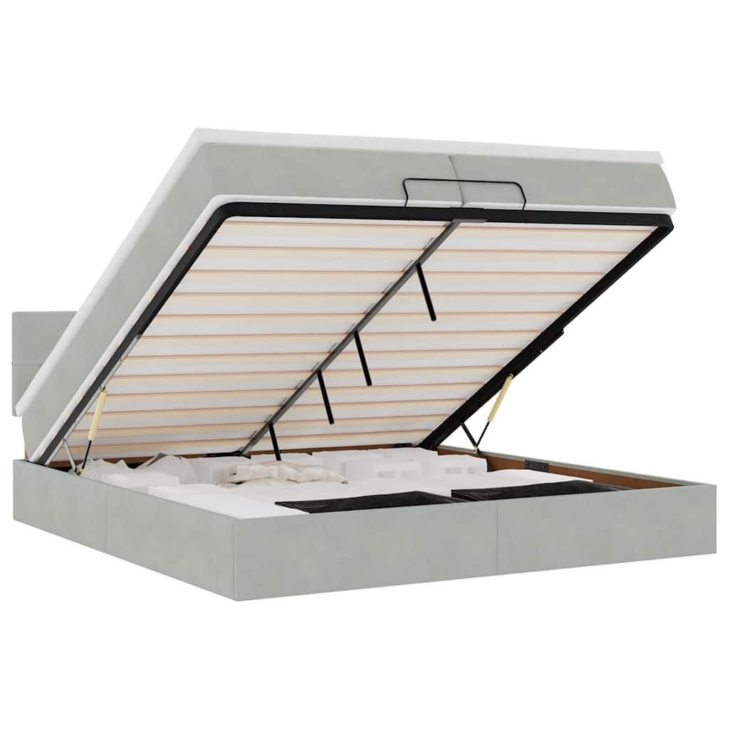 Bett Ottoman-Bett mit Matratzen & LEDs Hellgrau 200x200 cm Samt