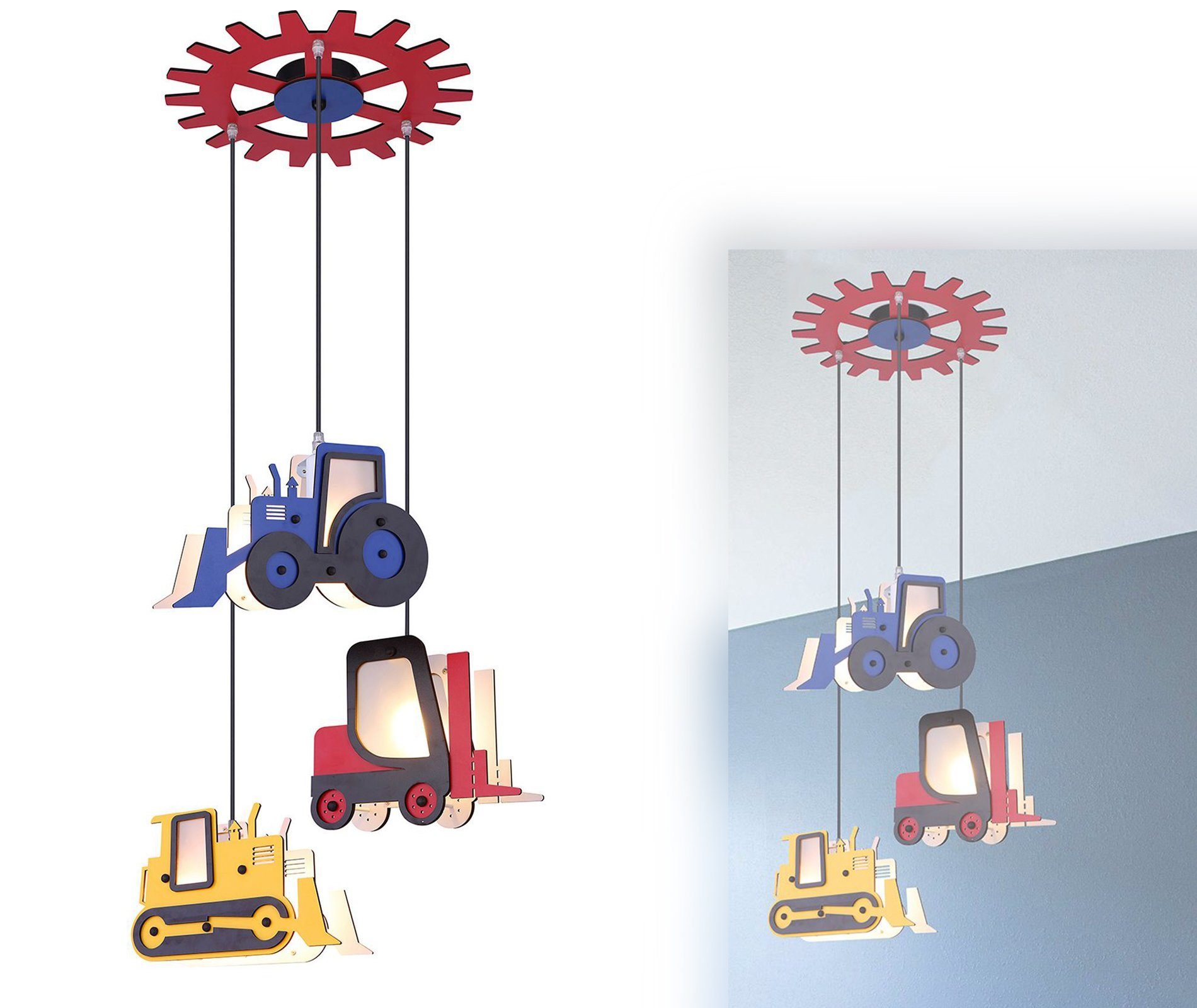 GLOBO LIGHTING Hängeleuchte Hängeleuchte Kinderzimmer Pendelleuchte Kinderlampe Hängelampe, hängend, Baufahrzeuge, Beleuchtung Jungen, LED wechselbar, Warmweiß, Pendellampe