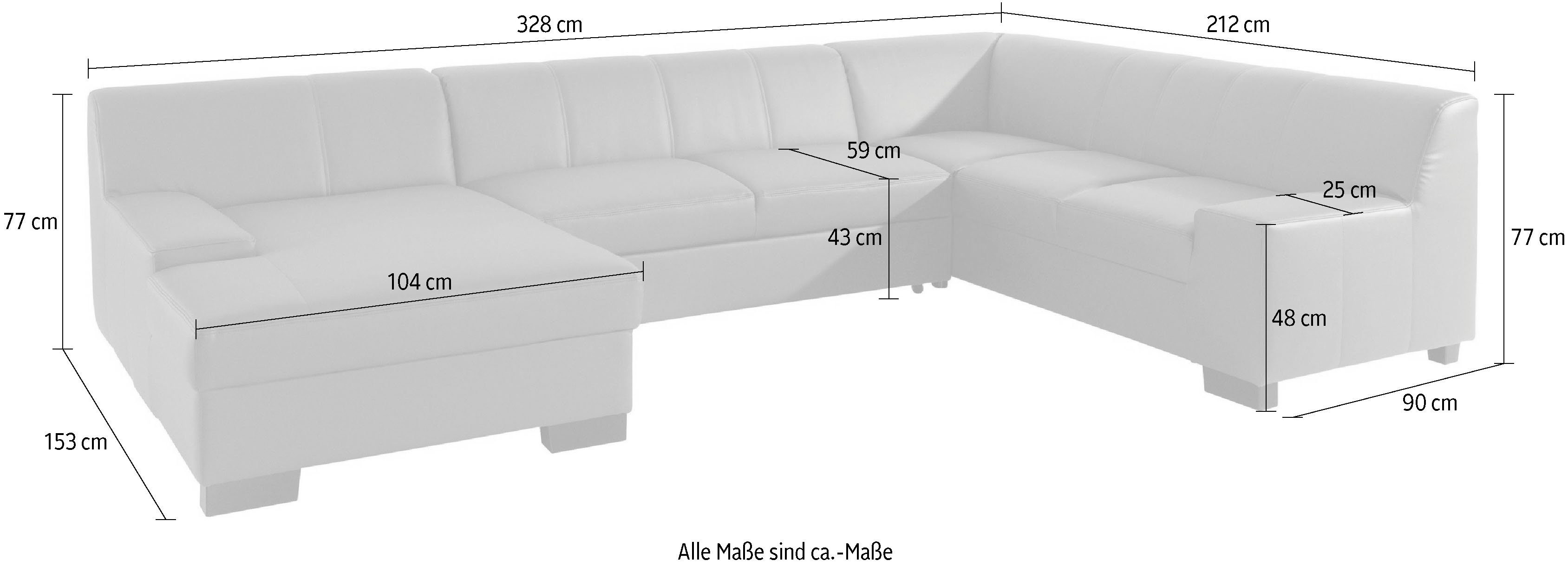 DOMO collection Wohnlandschaft Norma Top, elegant und modern, flache Armlehnen, komfortabel, U-Form, wahlweise mit Bettfunktion, mit viel Platz