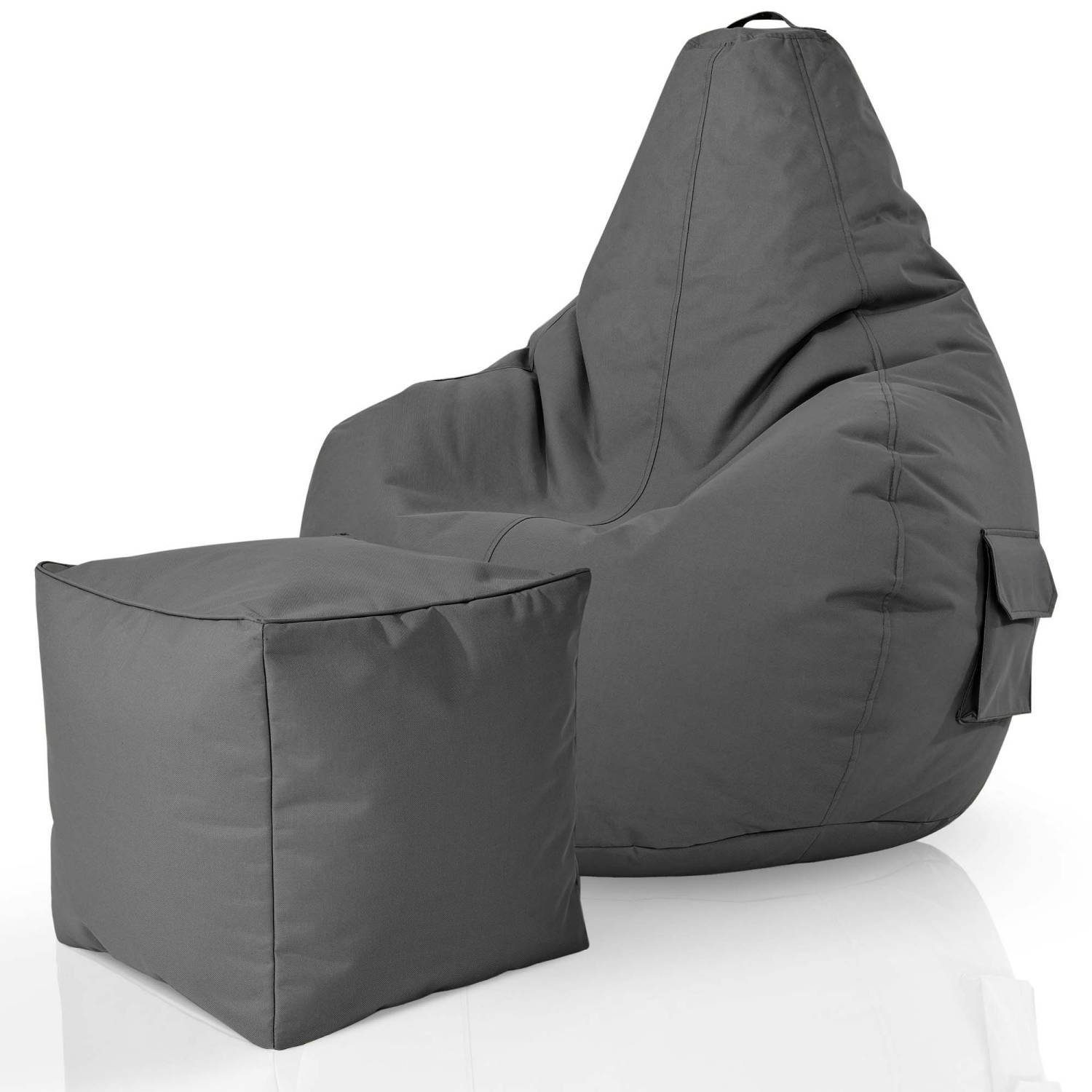 Green Bean Sitzsack Cozy+Cube (2er Bodenkissen), Gamer befüllt -, fertig - Pouf Sitzhocker Bag & + Hocker - robust Grau schmutzabweisend Sitzsack waschbar Gamingstuhl Bean Set Relax-Sessel Erwachsene Lounge Kinder