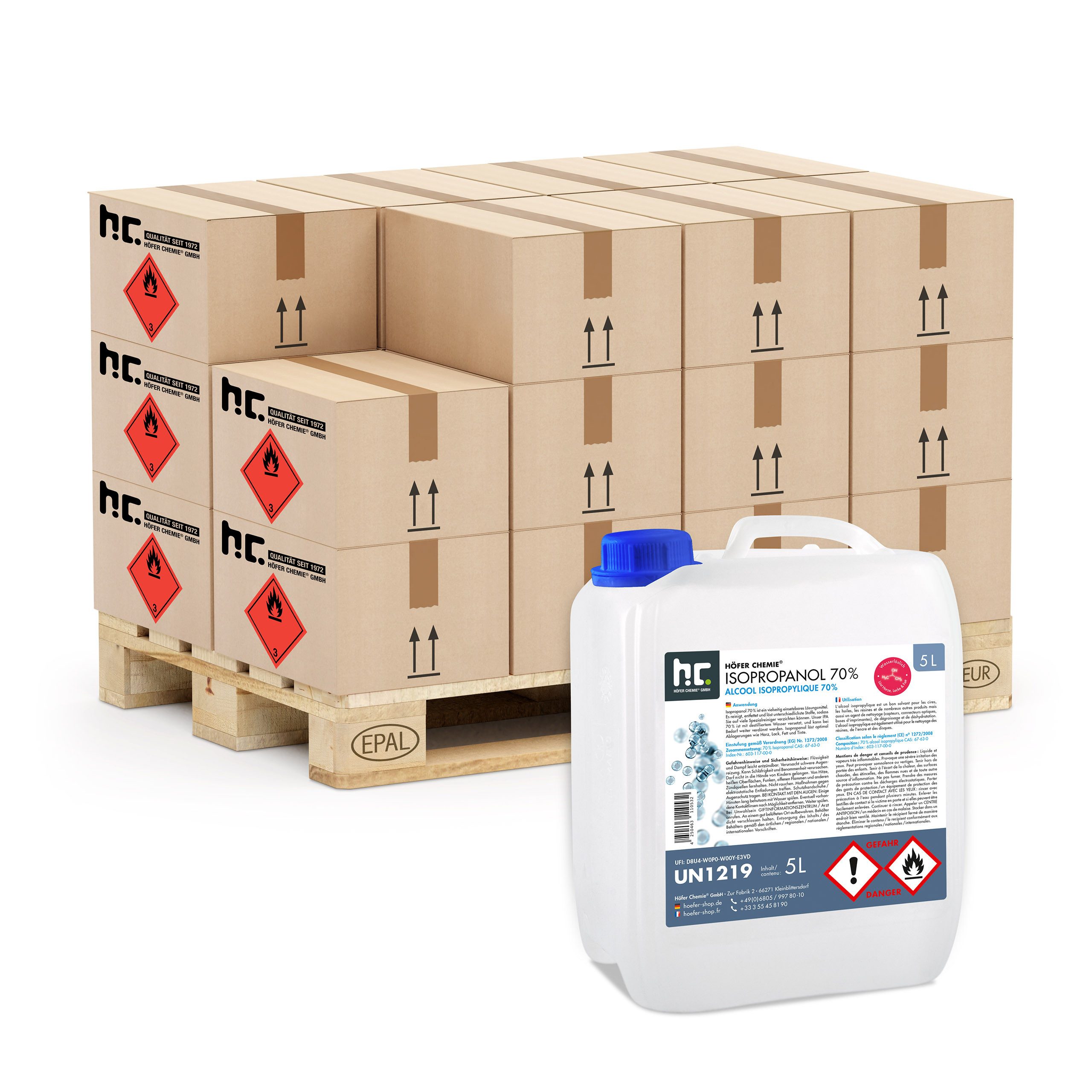Höfer Chemie GmbH 96x 5 L Isopropanol 70% Grundreiniger (Reinigt und entfettet zuverlässig)
