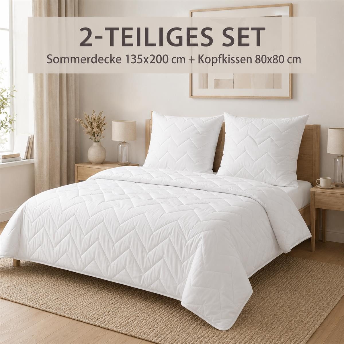 SEI Design Bettdecke + Kopfkissen Bett-SET Bettdecke Steppdecke leicht 135x200 + Kopfkissen 80x80, Füllung: Polyester, kochfest