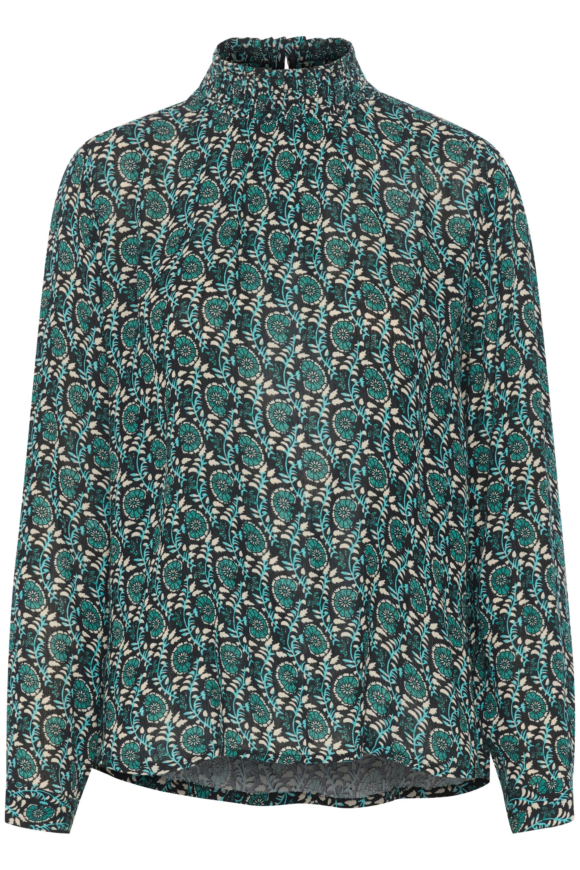 KAFFE Langarmbluse Langarm-Bluse KAkarina Green Flower and Leaf Print