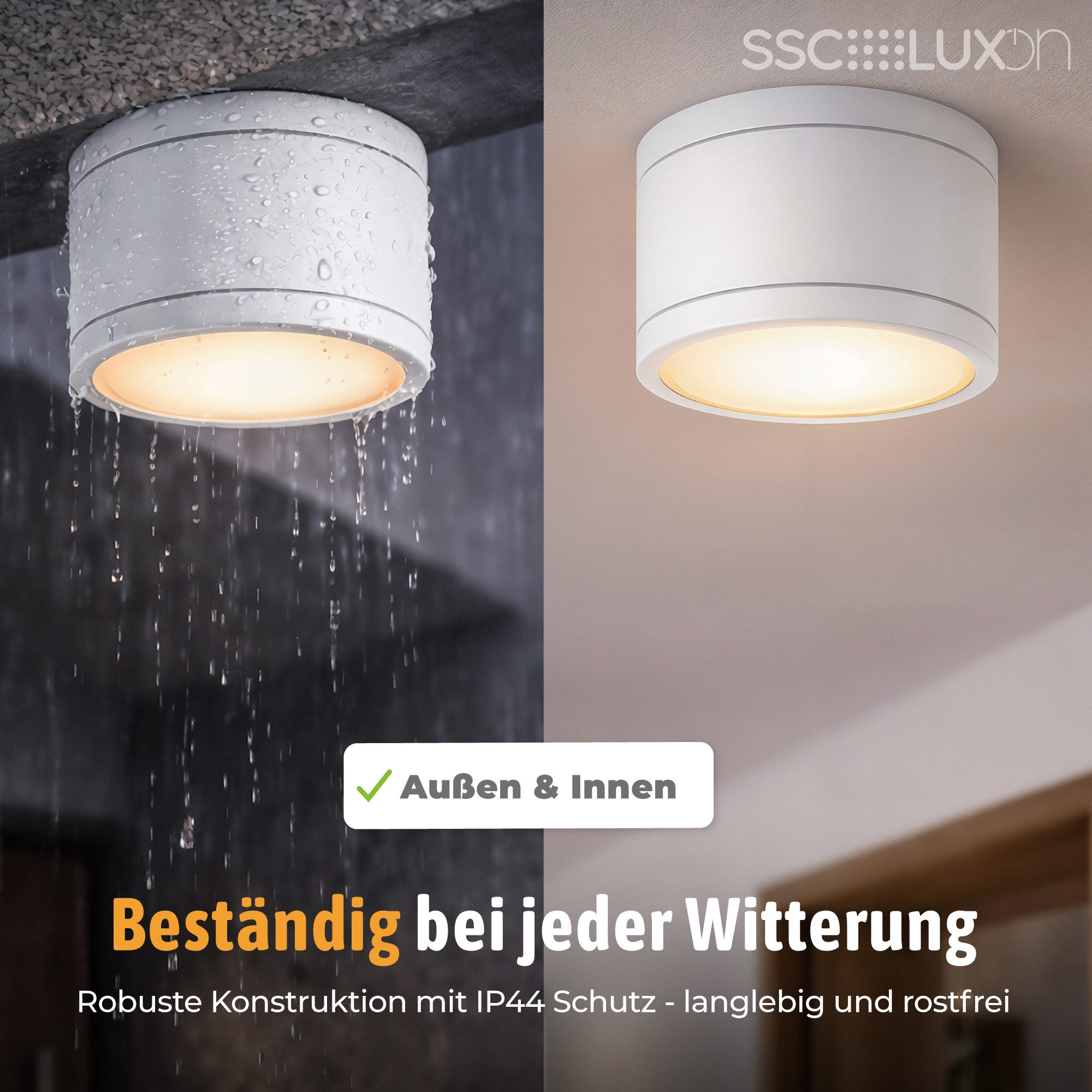 SSC-LUXon LED Außen-Deckenleuchte CELI-WX Aufbaustrahler IP44 LED GX53 5W drei einstellbaren Lichtfarben, Neutralweiß, Warmweiß, Tageslichtweiß