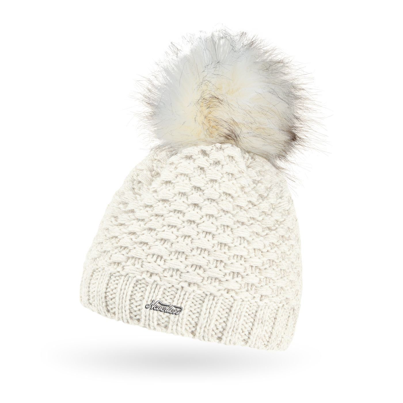 Neverless Bommelmütze Damen Winter-Mütze Strick Fleecefutter Kunstfell-Bomm günstig online kaufen