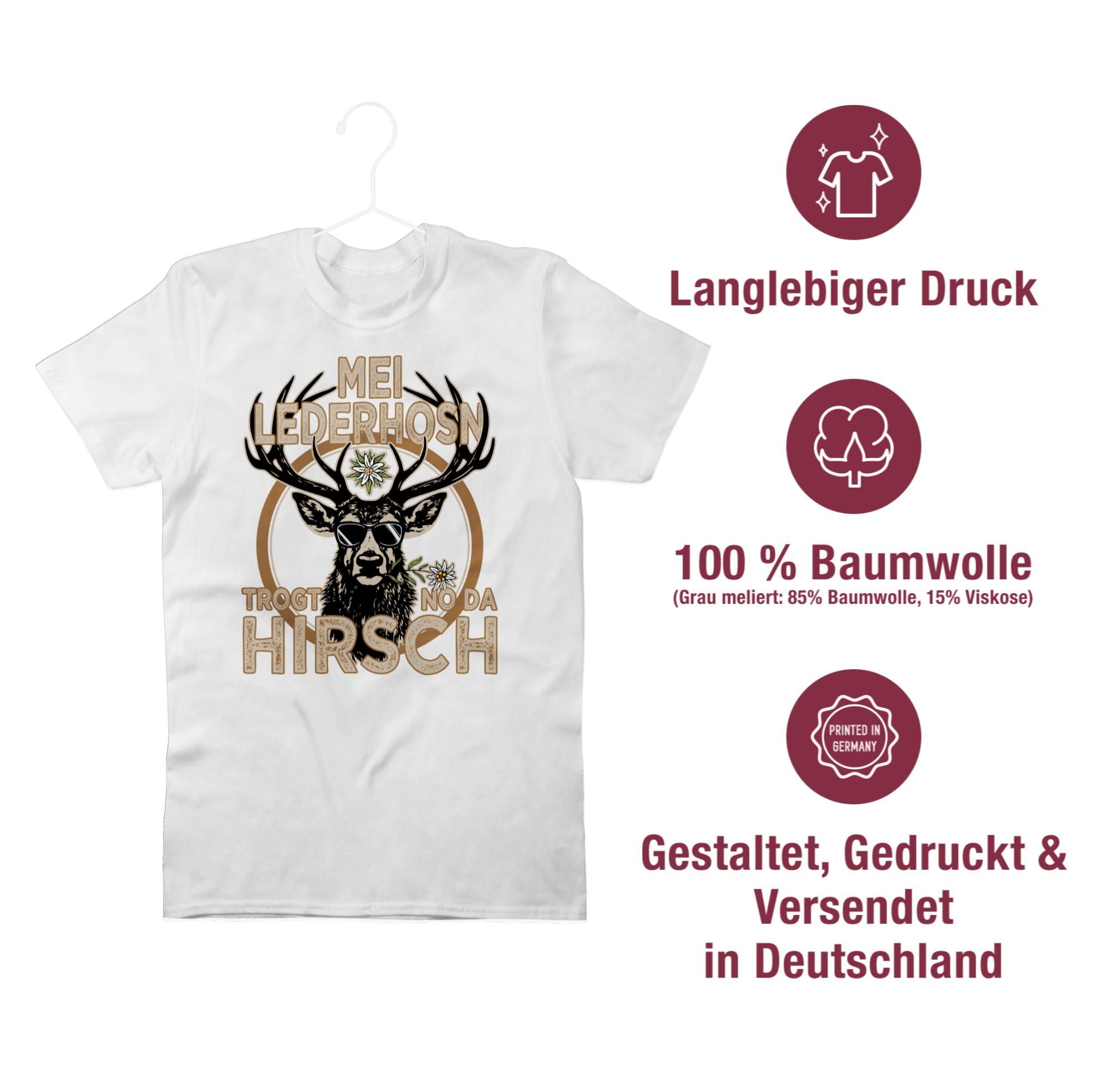 Shirtracer T-Shirt Trachten Outfit Lederhose Trägt Oktoberfest für Mode der Hirsch Herren 03 Weiß Spruch