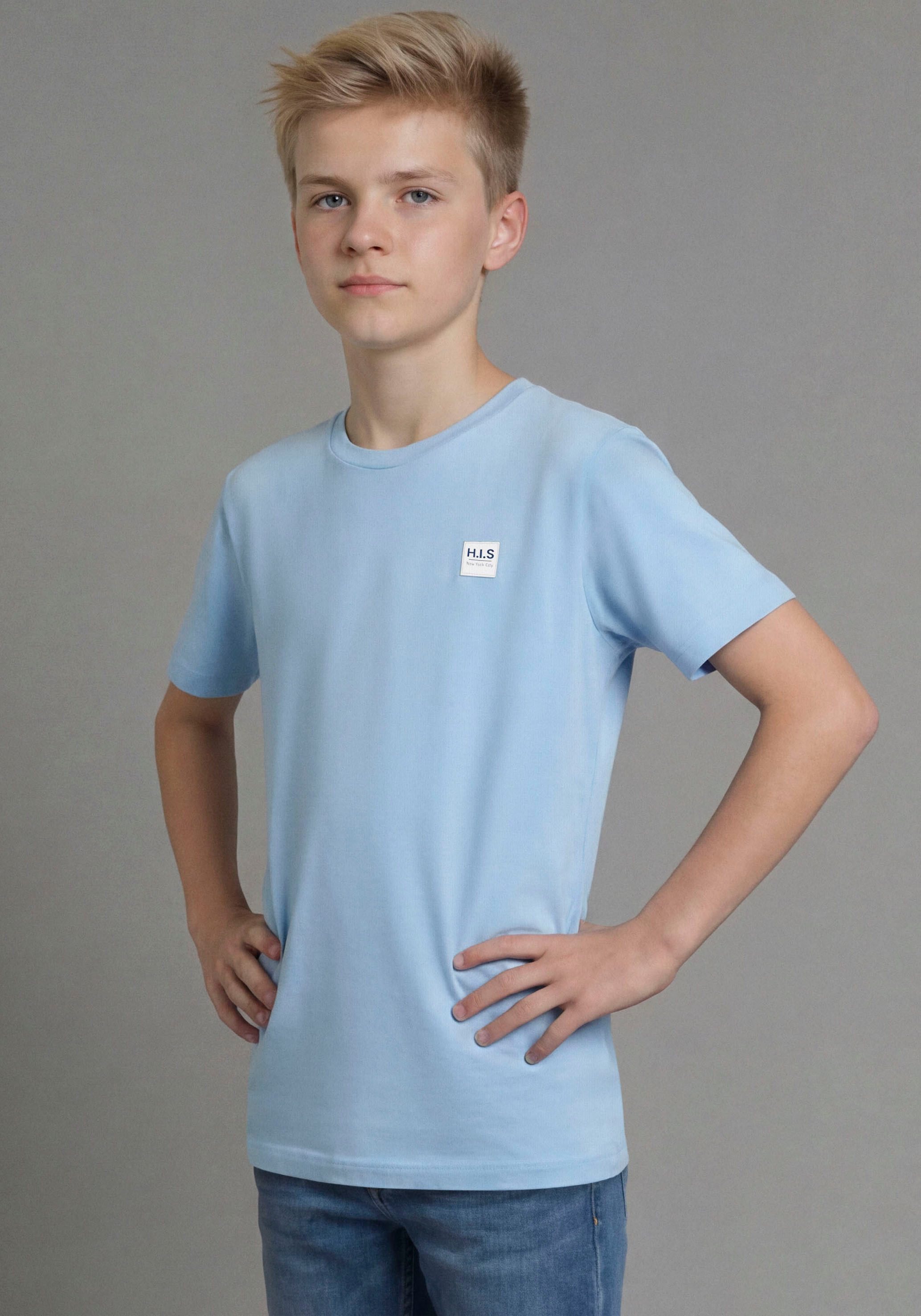 H.I.S T-Shirt 2er Pack Shirts mit HIS-Logos für Jungen (Packung, 2) modischer Stil, Kurzarm, mit Logodruck, aus Baumwolle, für Jungen