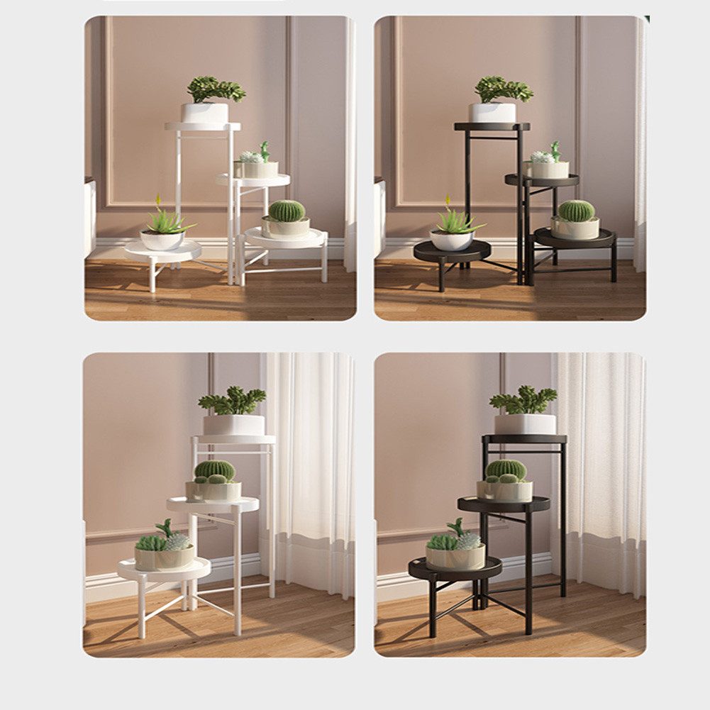 GarveeMore Blumenständer Neu Metall-Pflanzenständer Zusammenklappbares mehrstufiges Blumenregal, Kleine Topfpflanzen-Treppe Display-Regal Mit abnehmbaren Tabletts