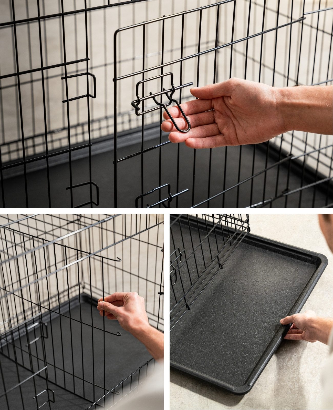 lionto Tiertransportbox faltbar mit Bodenwanne, schwarz, hygienisch mit Trennwand & Sicherheitsverriegelung