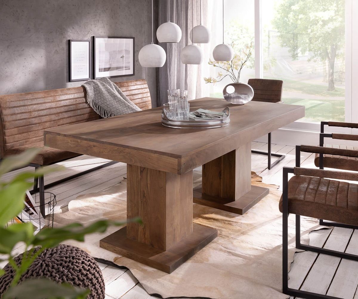 DELIFE Esstisch »Indra«, Akazie Braun 200x100 cm Massivholz Säulentisch