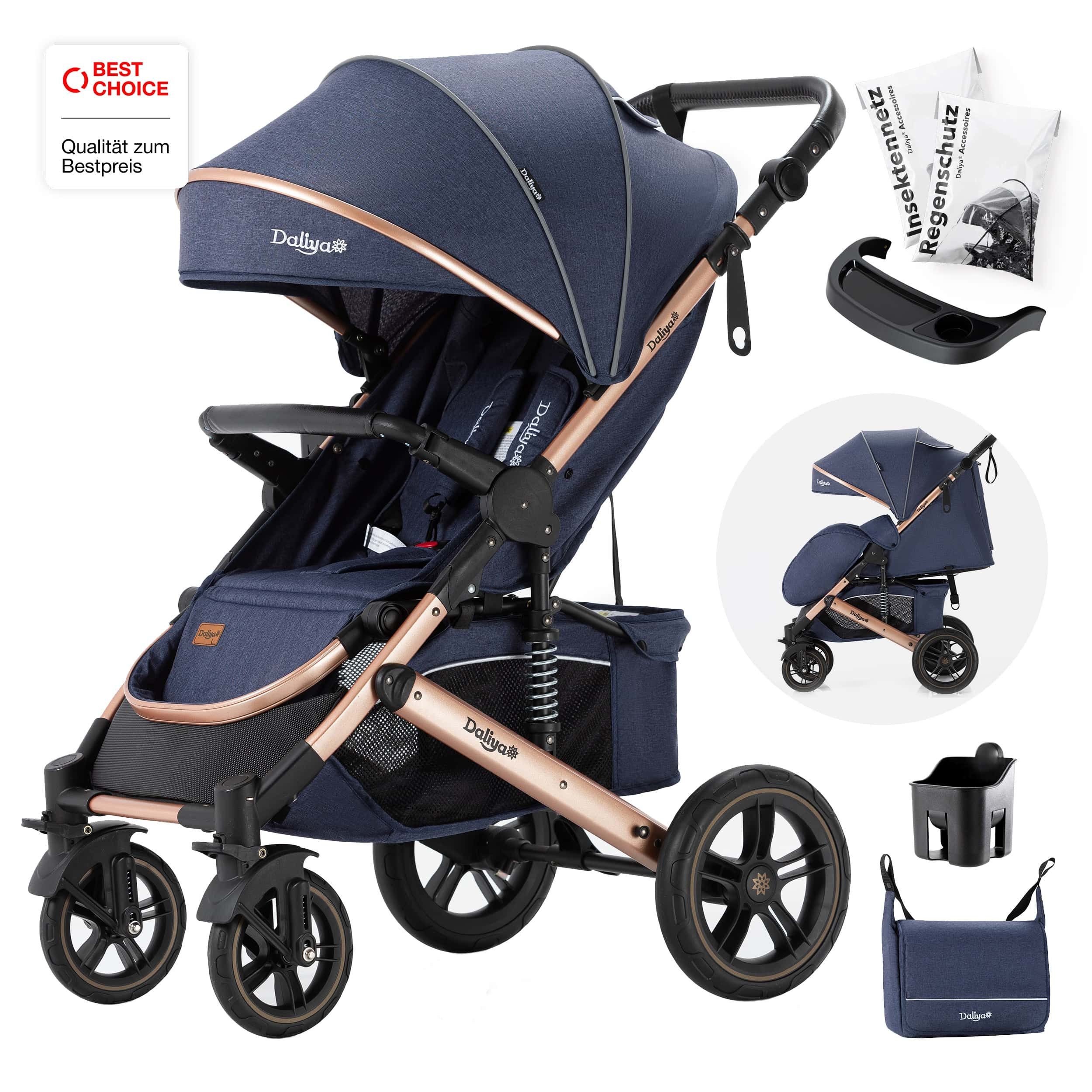 Daliya® Kinder-Buggy RAPIDY Buggy Kinderwagen, XXL Set, kompakt, Kinderbuggy, Sportwagen, (10-tlg), Liegeposition, Fußsack, Spieltisch, Wickeltasche, Regenverdeck