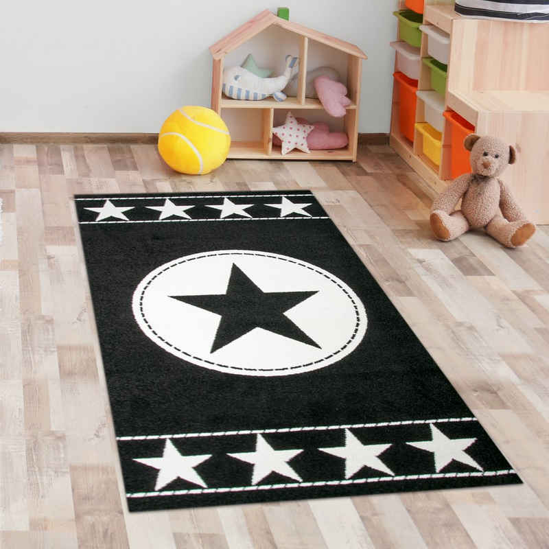 Kinderteppich Kinderteppich Spielteppich Kinderzimmer Teppich Stern schwarz creme, Carpetia, rechteckig, Höhe: 9 mm