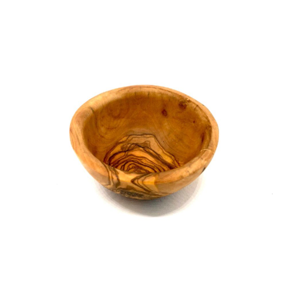 Olivenholz-erleben Tapas-Schale rund Ø 12 cm aus Olivenholz – rustikal, handgefertigt, Unikat, Olivenholz, (1-tlg), Jede Schale ein Unikat – natürliche Maserung, rustikales Olivenholz