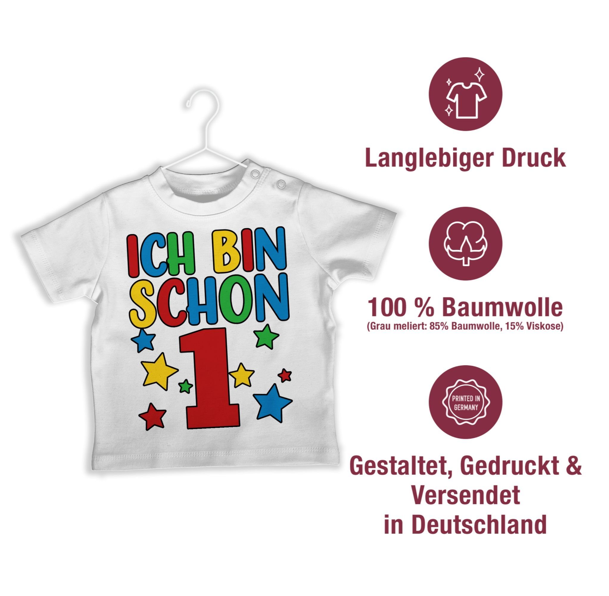 Shirtracer T-Shirt bunt Geburtstag 1. Weiß Ich eins bin 3 schon