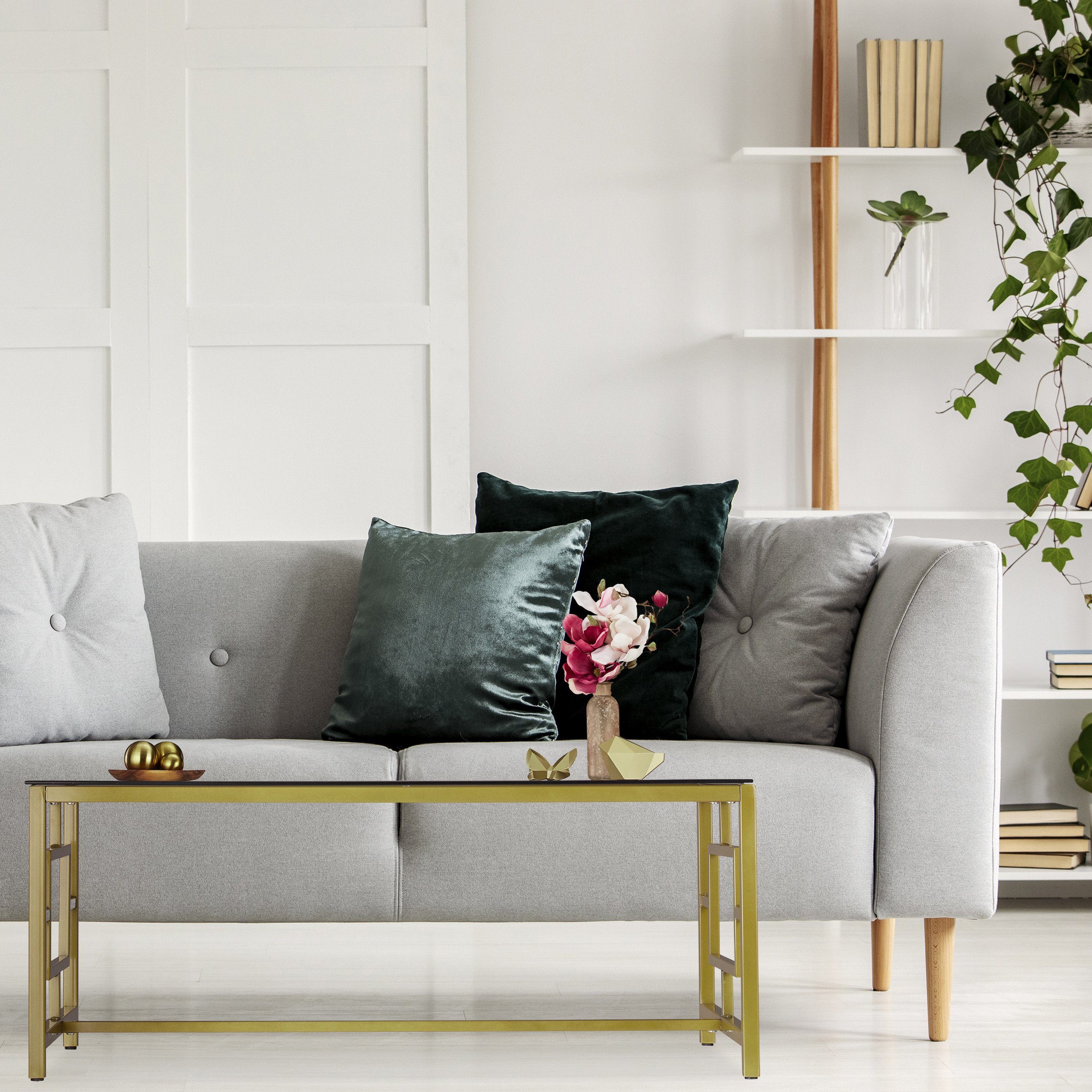 relaxdays Couchtisch Glas Schwarz & Gold günstig online kaufen