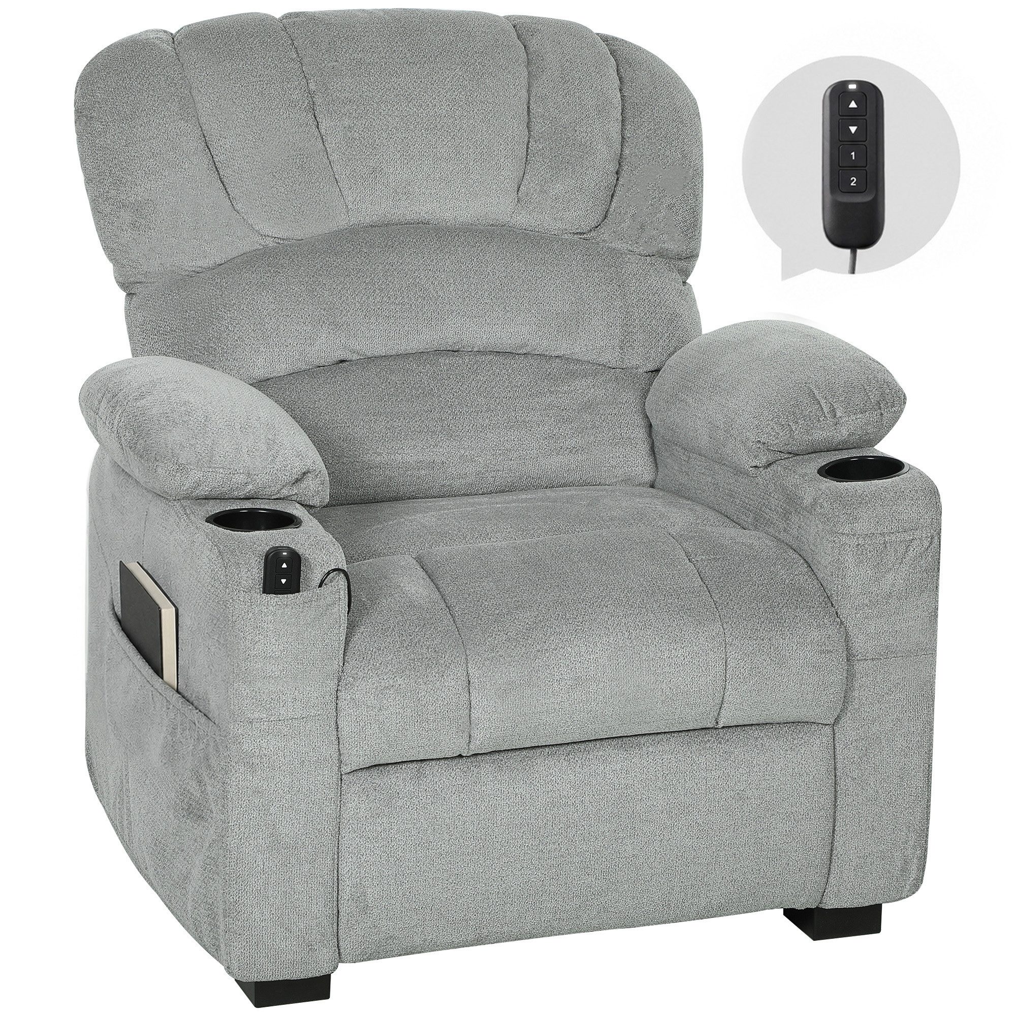 HOMCOM Relaxsessel Elektrischer Fernsehsessel TV Sessel mit Liegefunktion (Set, 1-St., 1), 2 Memory-Positionen, USB, leiser Motor