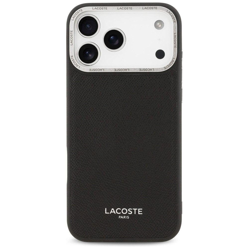 Lacoste Handyhülle iPhone 17 Pro Max Champs Elysees Kunstleder schwarz Logo Magsafe 6,9 Zoll, Kantenschutz