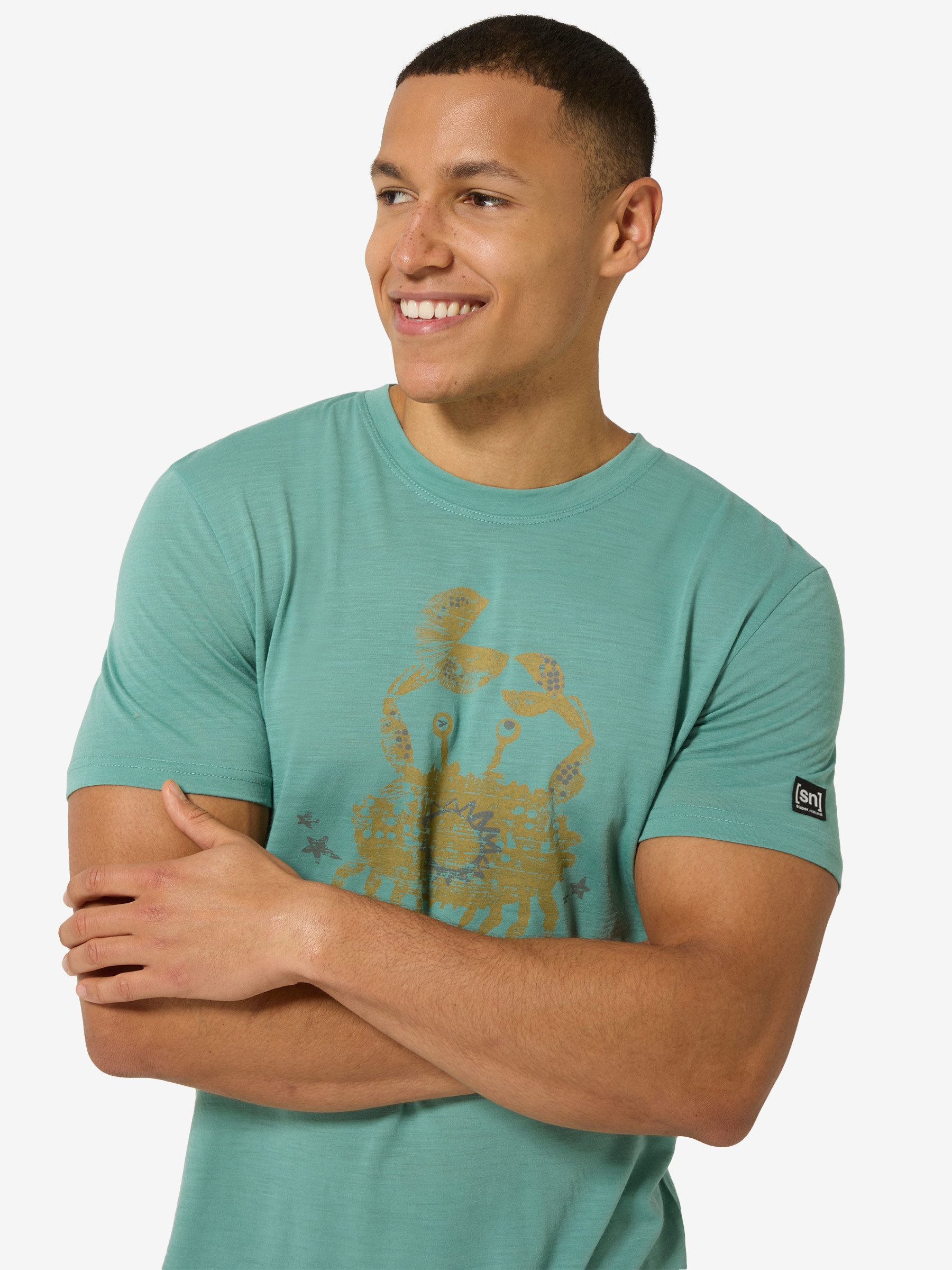 SUPER.NATURAL T-Shirt für Herren,Merino M MR CRAB TEE mit Tier-Motiv, atmungsaktiv