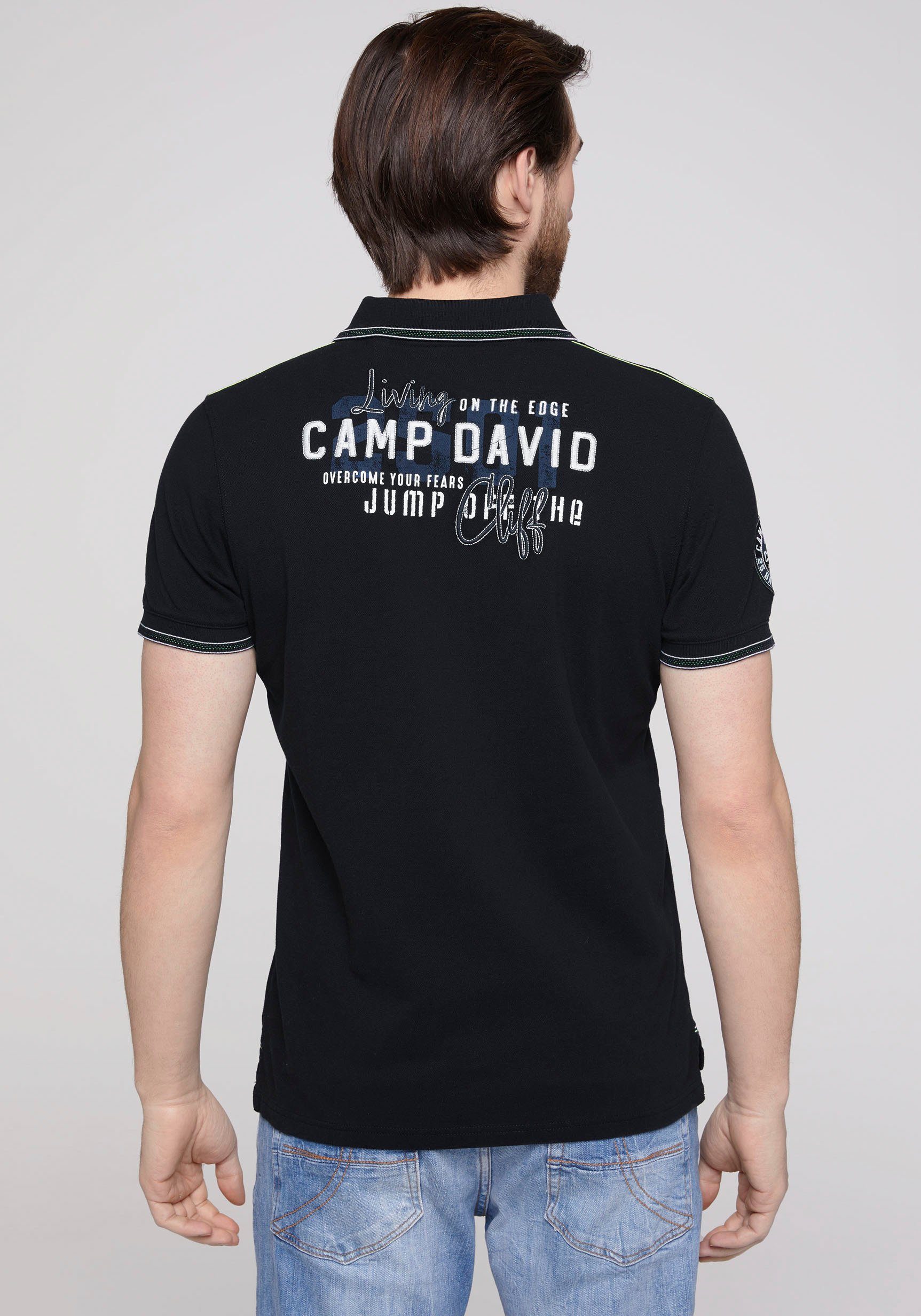 den auf Kontrastnähten Schultern deep DAVID sea CAMP Poloshirt mit