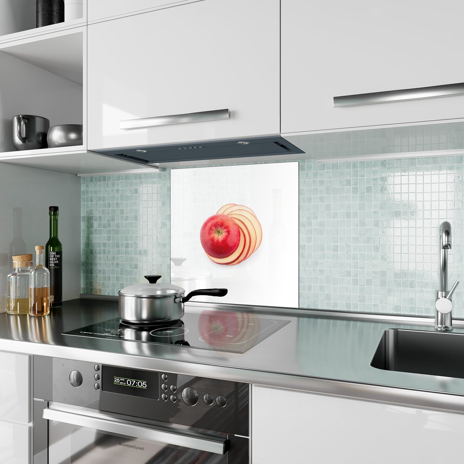 Primedeco Küchenrückwand Küchenrückwand Spritzschutz mit Motiv Glas Apfelschnitze