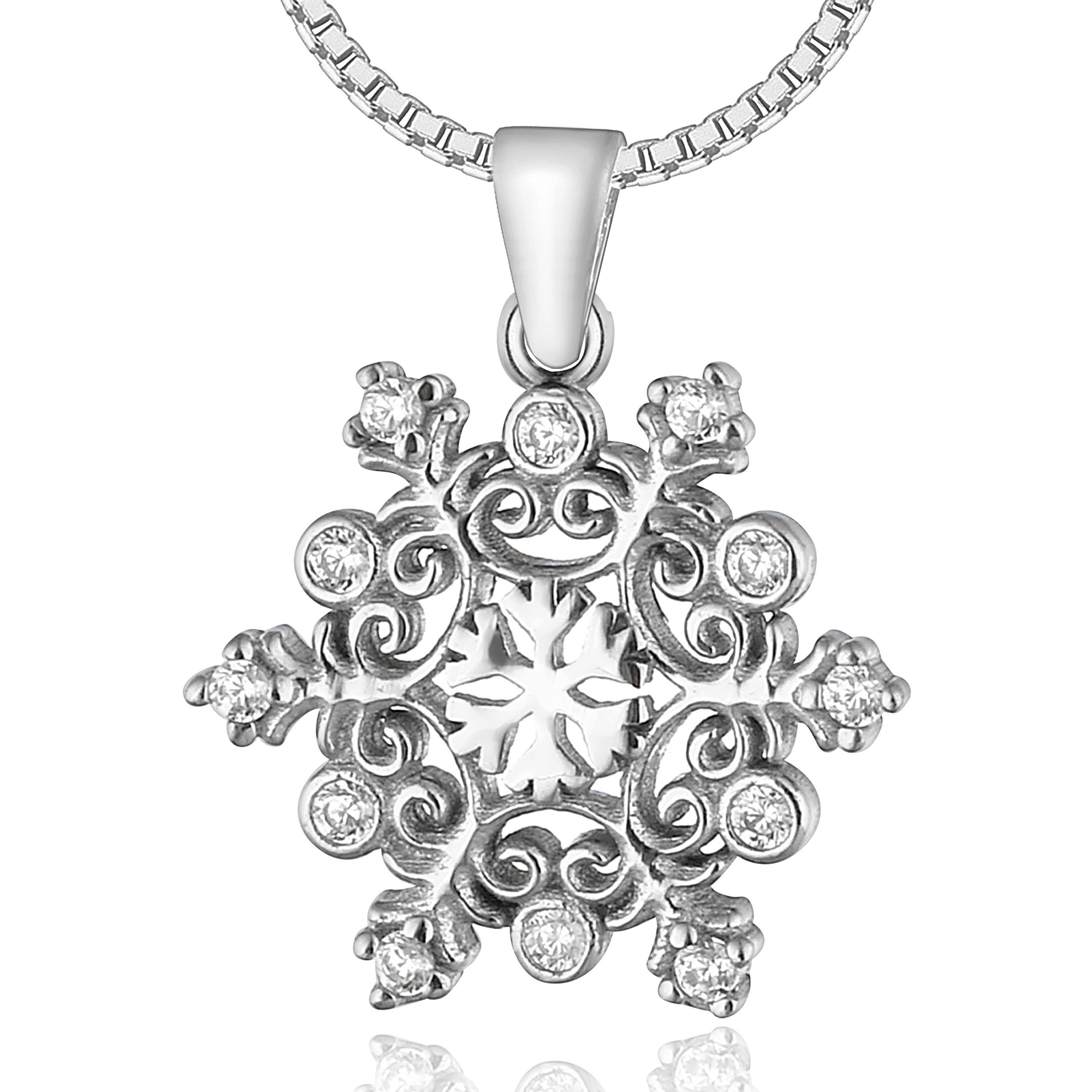 NAHLE Kette mit Anhänger Damen Silber Kette Blume mit Zirkonia, 925 Silber - rhodiniert