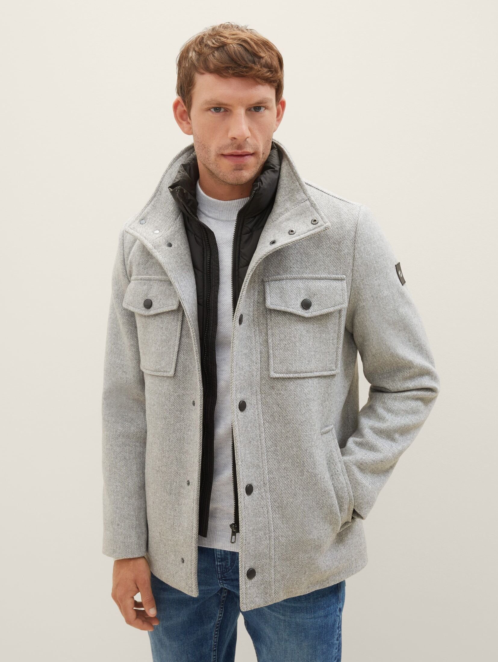 Kurzmantel TAILOR grey Jacke twill light wool TOM 2-in-1 stone