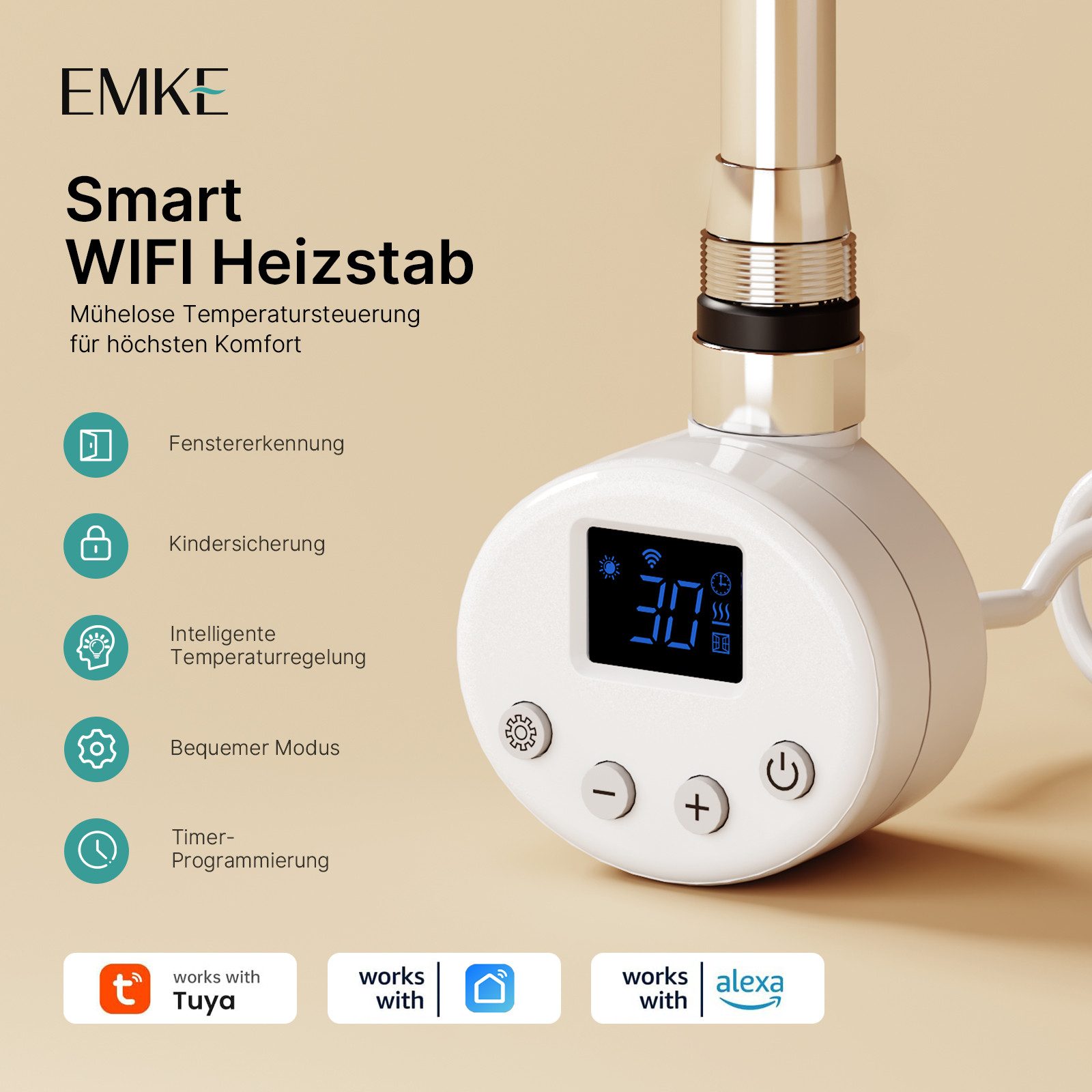 EMKE Heizstab heizkörper 300-1200W Timing Funktion günstig online kaufen