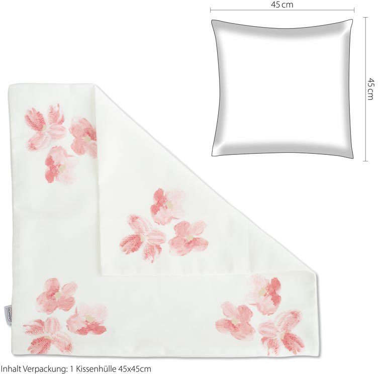 Kirschblüte, HOMING Kissenhülle Blumen, Füllung, floral, ohne Dekokissen 1 Stück rosa/weiß