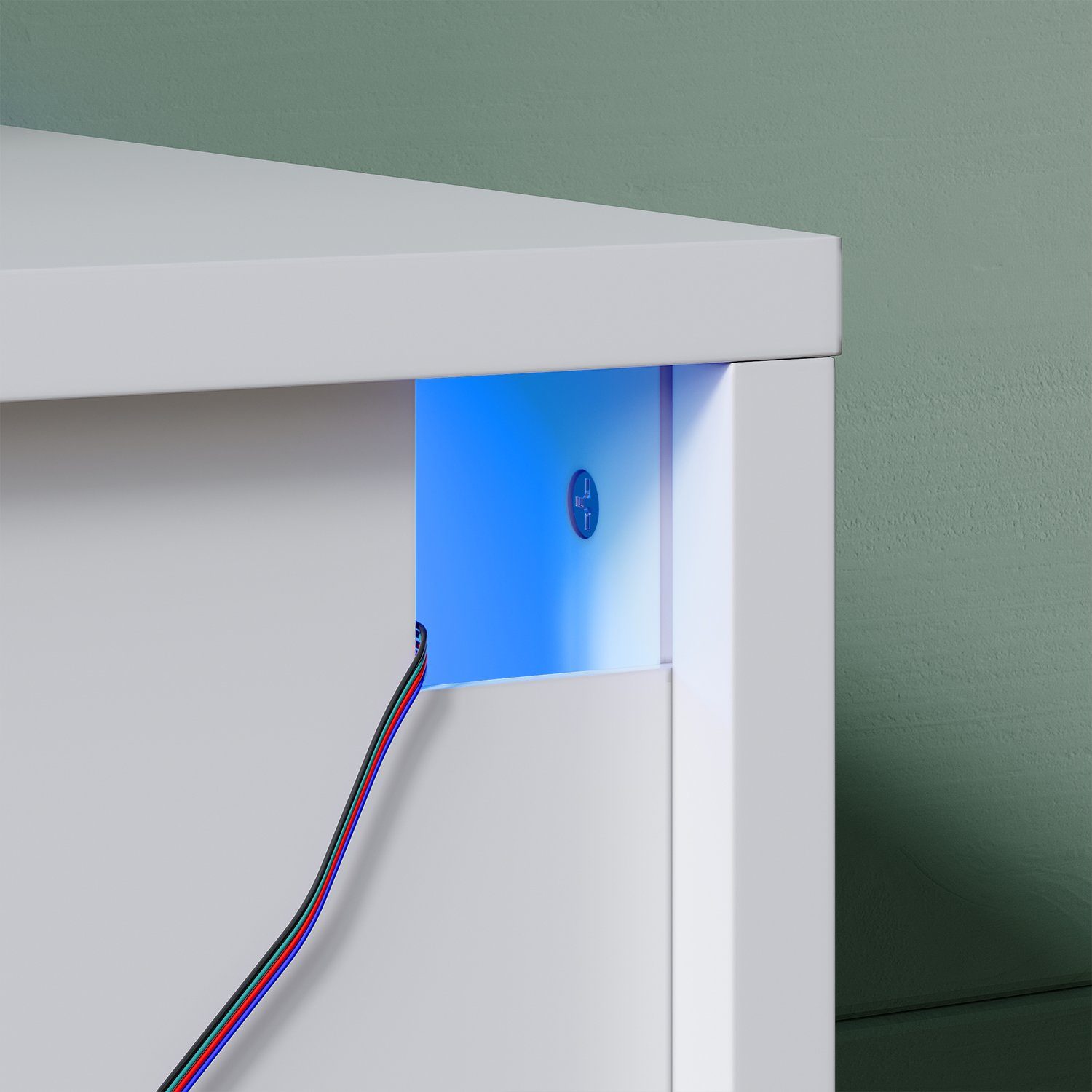 SONNI Nachtkonsole Nachttisch mit led beleuchtung,schublade 45x35xH46.5cm, Nachtkommode weiss hochglanz, 45cm breit – Bild 3 von 5
