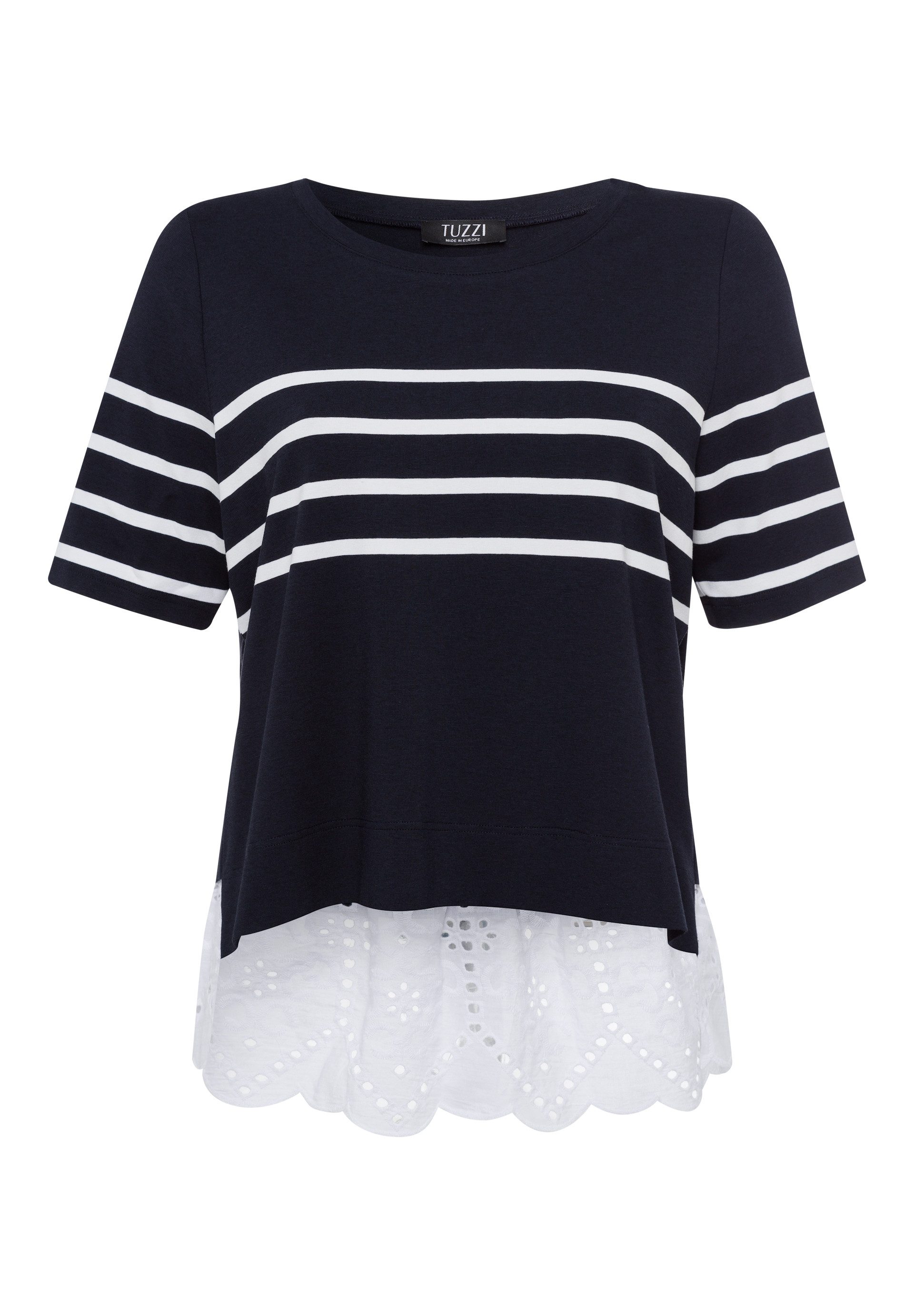 TUZZI T-Shirt Kurzarmshirt SEASIDE SERENITY mit Spitze am Saum