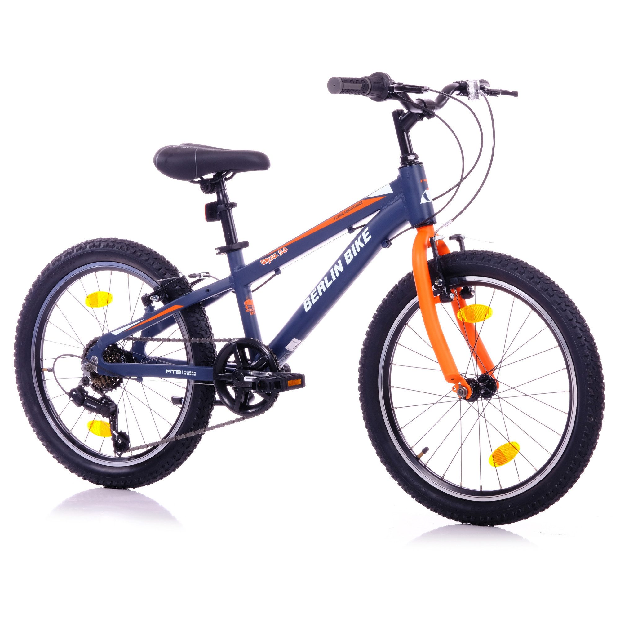BERLIN BIKE Kinderfahrrad Grizz 20 Zoll Alu MTB, 6–9 Jahre Mädchen Jungen, Geschenk für Kinder, 7 Gang Shimano RD-TY200 GSLD Schaltwerk, Kettenschaltung, (mit 20"x 2,10" Luftreifen ideal für Gelände und Alltag), Aluminiumrahmen, ideal für Fahrer bis 140 cm