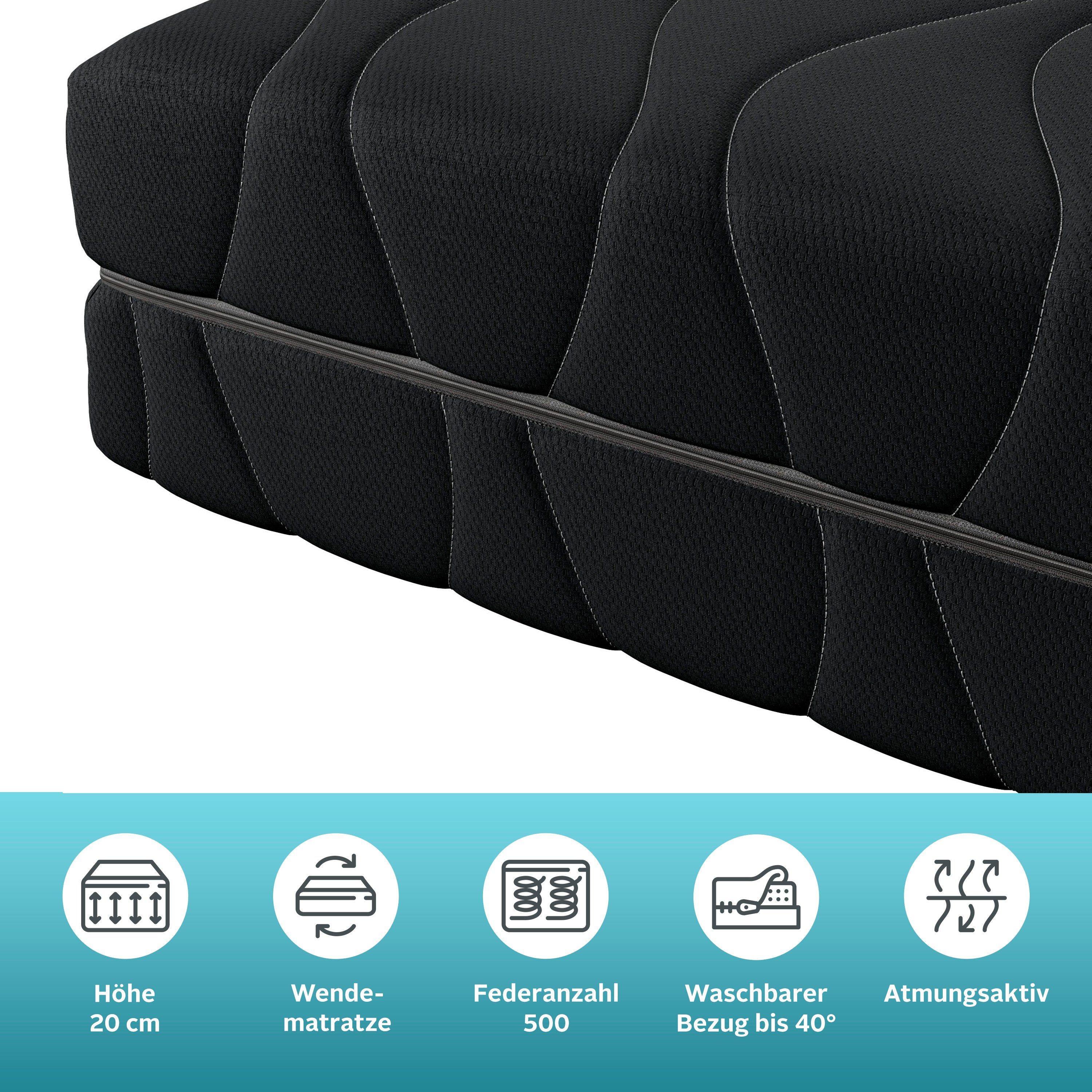 Taschenfederkernmatratze Black Diamond Comfort, Matratze 90x200, 140x200 cm & weitere Größen, OTTO home, 20 cm hoch, 7-Zonen, H2 / H3 / H4, ergonomisch, atmungs – Bild 4 von 5