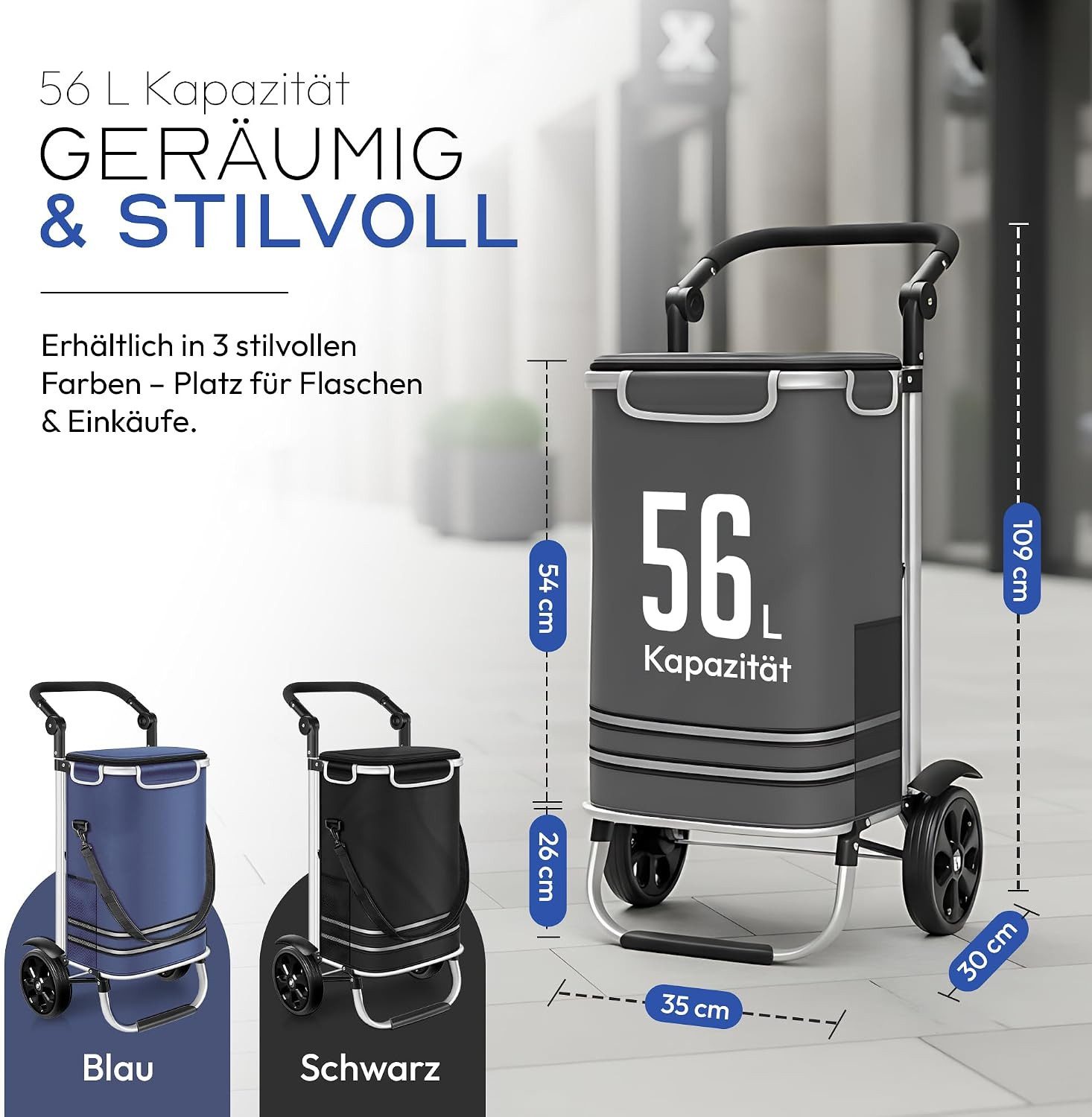 Dimono Einkaufstrolley Dimono 3-in-1 Einkaufstrolley mit Kühltasche – faltbar & praktisch, 56 l, Klappbarer Transportwagen – Bild 2 von 5