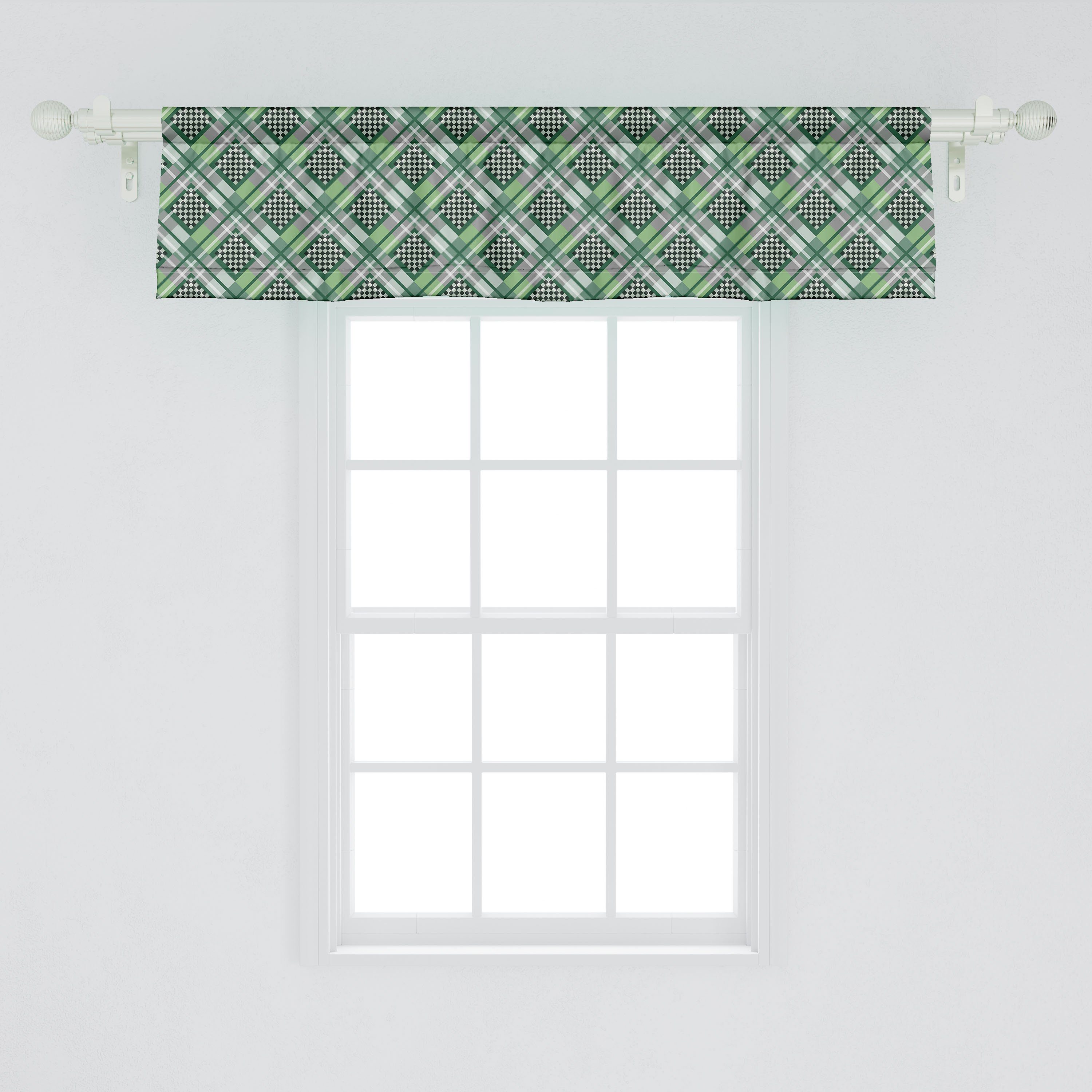 Scheibengardine Vorhang Volant für Küche Stangentasche, Abakuhaus, mit Schlafzimmer Microfaser, Jägergrün Kariert Dekor