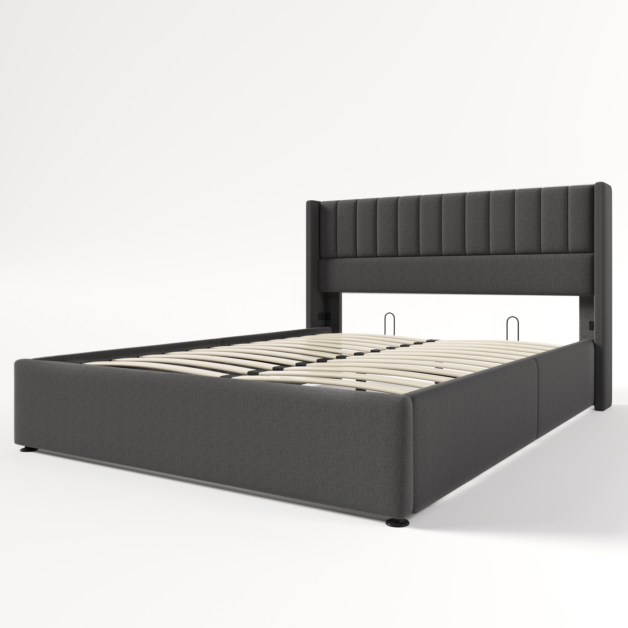 Luckice Upholstered Bed Storage Bed Hydraulic Double Bed 180x200cm (Slatted base made of wood, bed with slatted base made of metal frame)