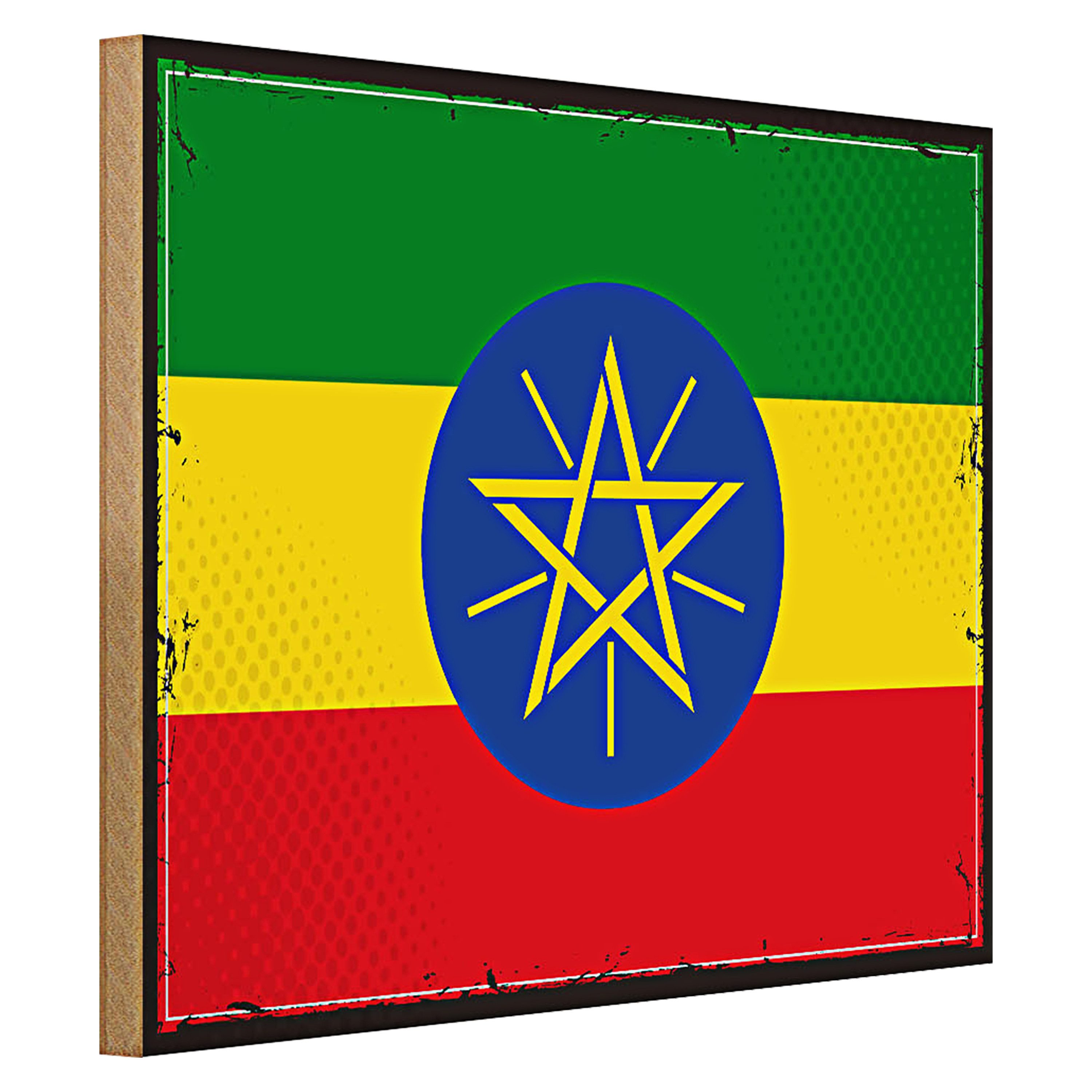 Roomando Holzbild Flagge Äthiopien 40x30cm Retro Flag Ethiopia