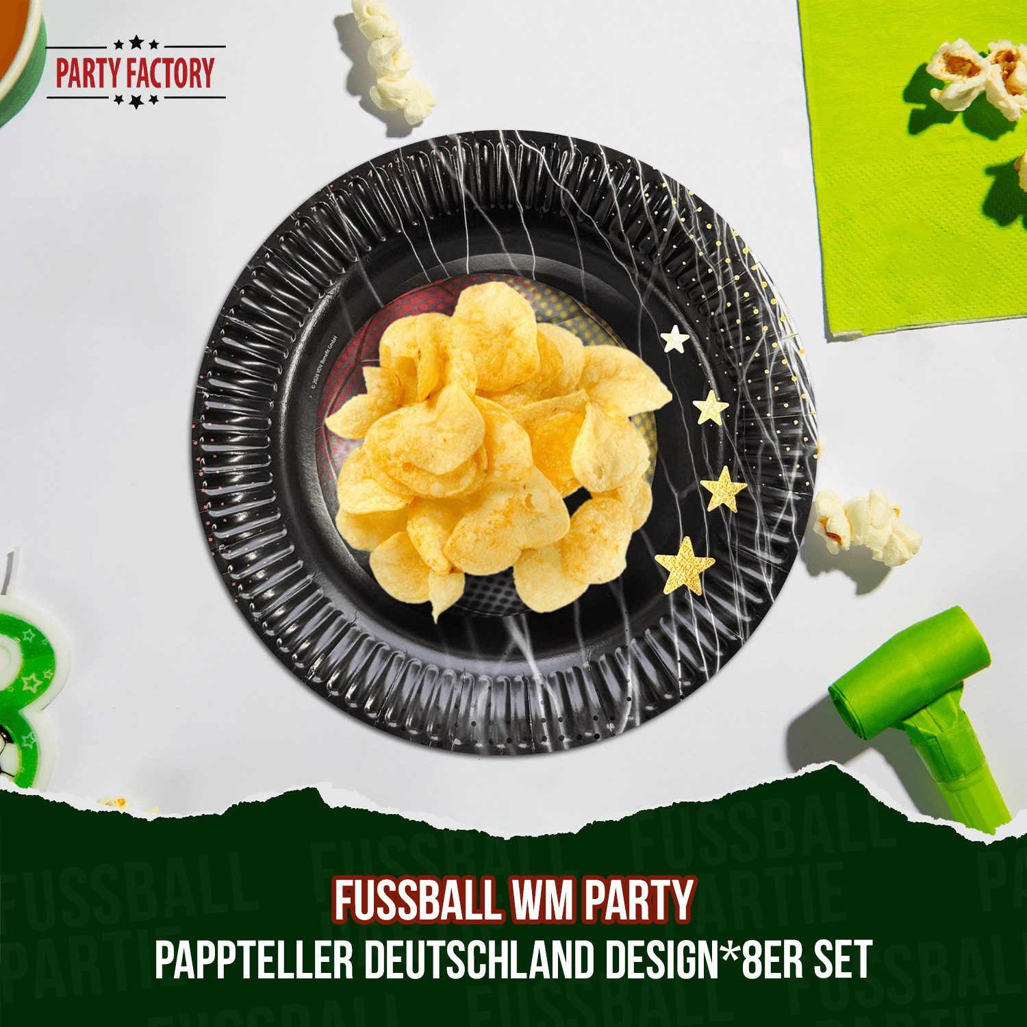 Party Factory Dekoteller Fußball WM Partyset-1 Deutschland 47-tlg. Geschirr Wimelkette Ballons