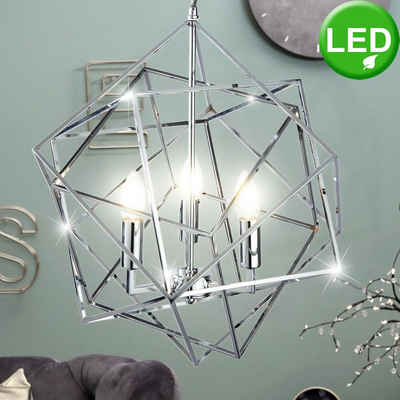 etc-shop LED Pendelleuchte, Leuchtmittel inklusive, Warmweiß, Käfig Pendel Lampe Wohn Zimmer Decken Beleuchtung Chrom