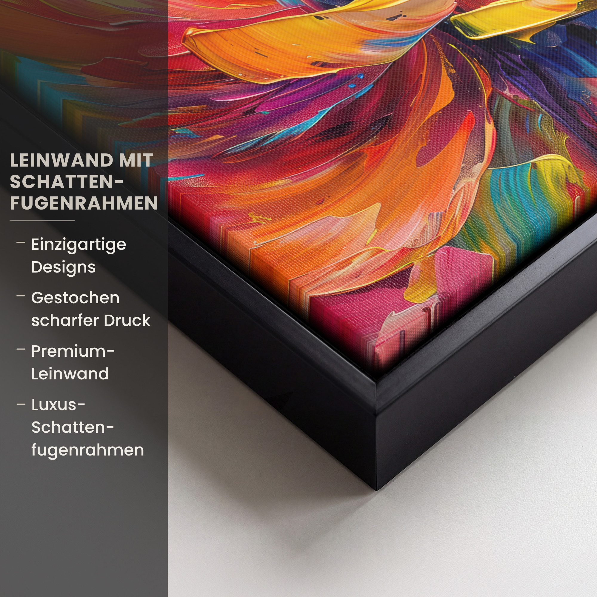 OneMillionCanvasses® Leinwandbild mit Rahmen - Blume - Lackierung - Modern - Abstrakt - Farben, Fotodruck (1 St), Leinwand Bilder Klein, Wand Dekoration Aesthet – Bild 3 von 5