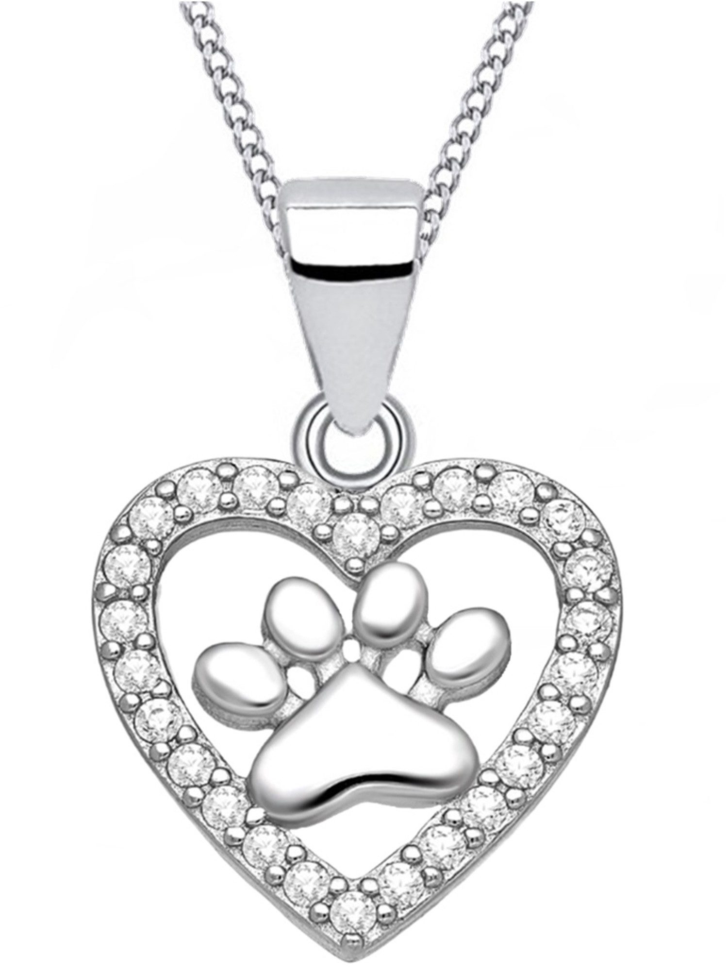 Herzkette Tier-Pfote Herz Kette Anhänger 925 Sterling Silber Pfötchen