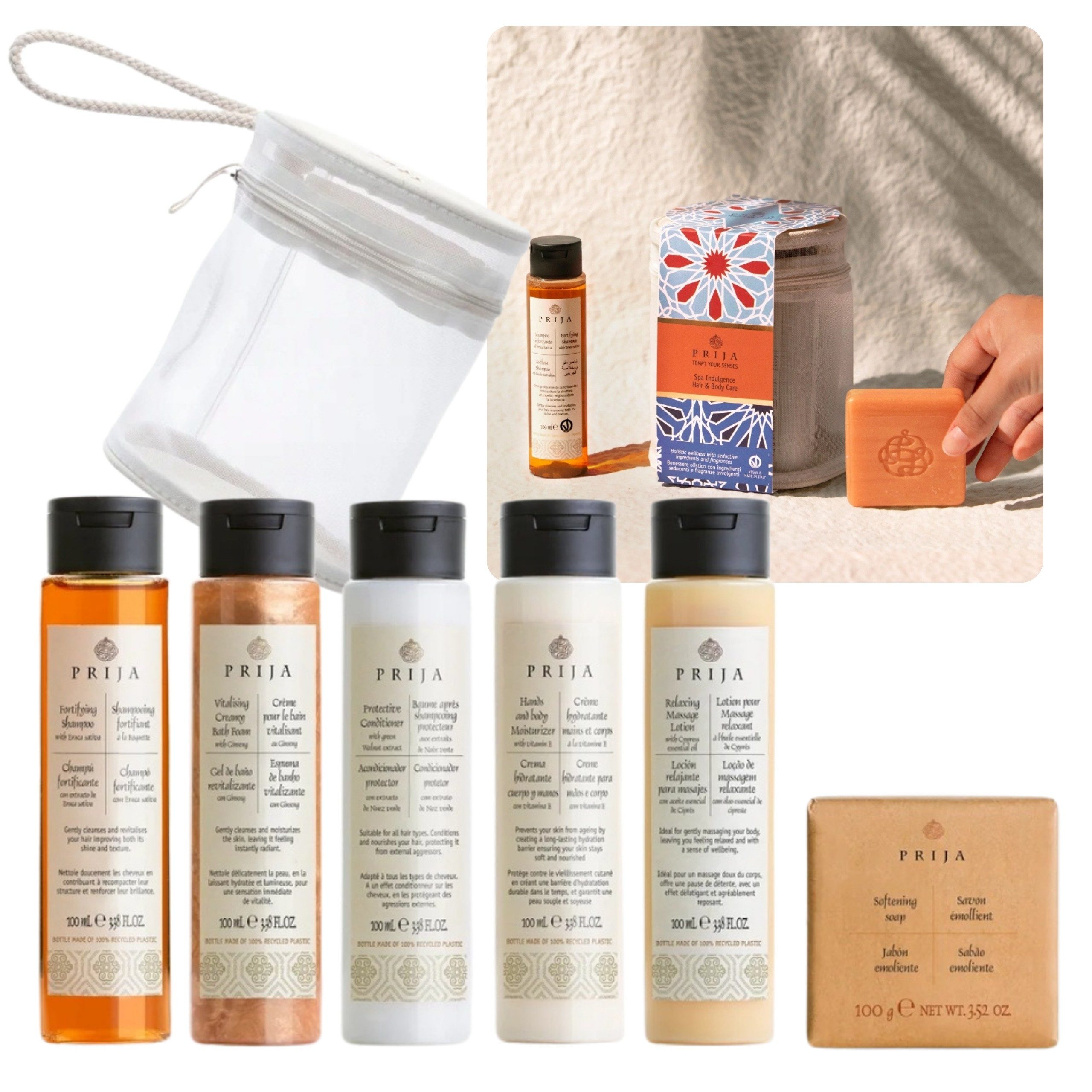 PRIJA Feuchtigkeitspflege-Set PRIJA Reiseset: Shampoo, Spülung, Balsam, Seife, Schaum