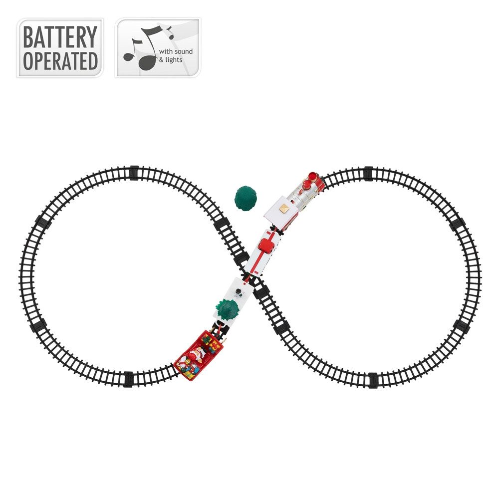 ECD Germany Weihnachtsfigur Weihnachtszug Set 22 Teile Weihnachtsbahn Spielzeugzug Kinder Deko Zug, Lokomotive Waggons Schienen Licht & Sound Eisenbahn für Weihnachtsbaum