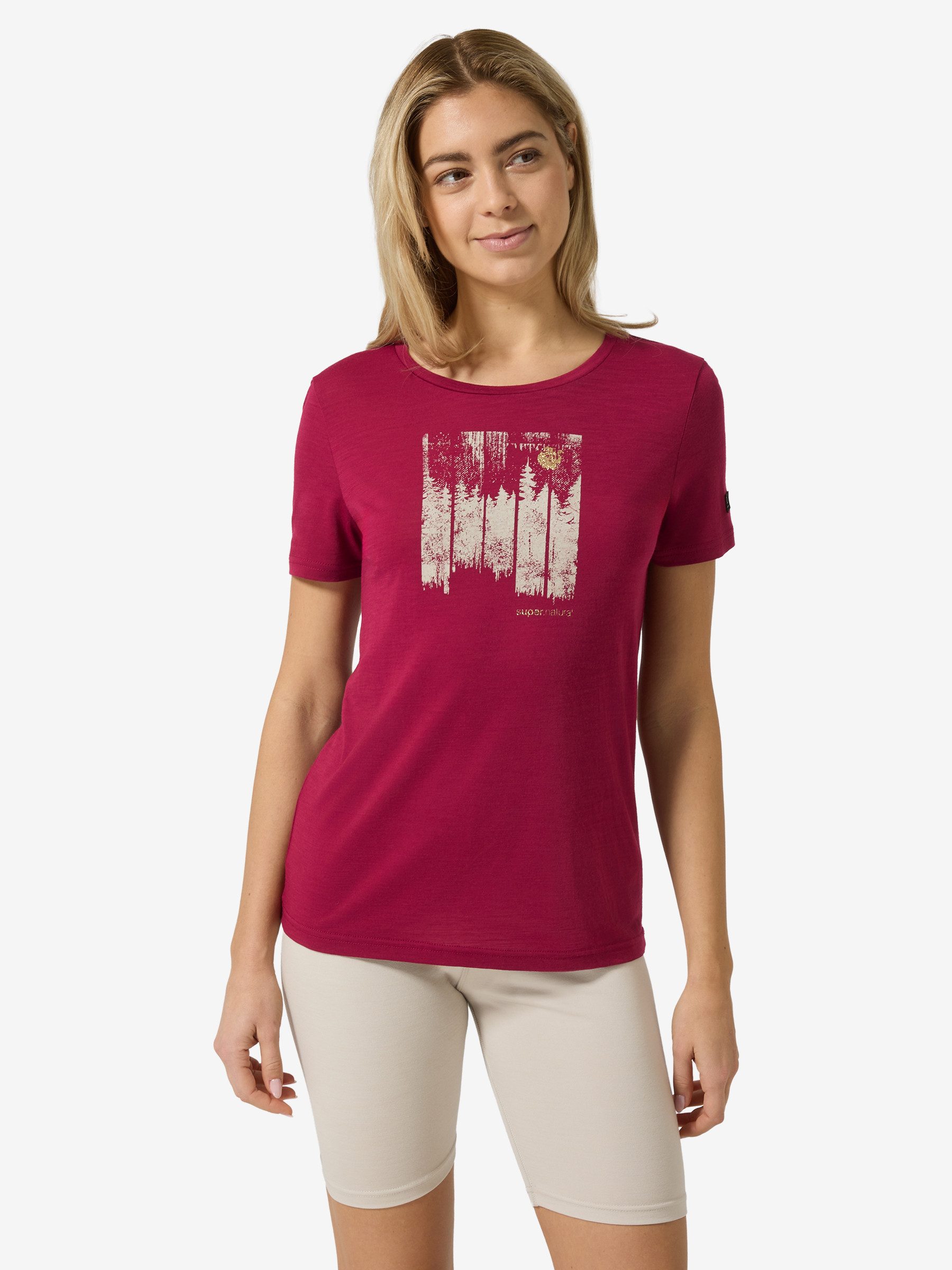 SUPER.NATURAL T-Shirt für Damen, Merino W WONDER WALD TEE mit Natur-Motiv, günstig online kaufen
