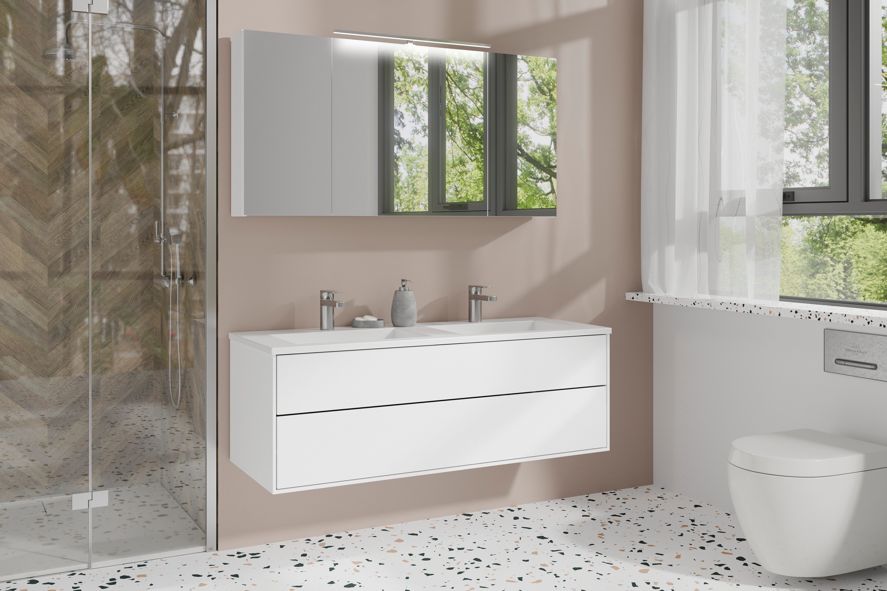 byLIVING Spiegelschrank Serie Spree, in vielen Breiten erhältlich Soft-Close, LED Beleuchtung mit Schalter- und Steckdosenbox