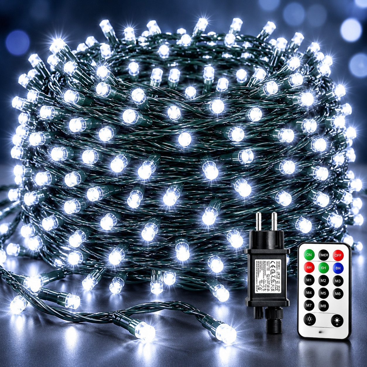 Ollny LED-Lichterkette, 500-flammig, 8 Modi mit IP44 Schutzklasse für Innen- und Außeneinsatz