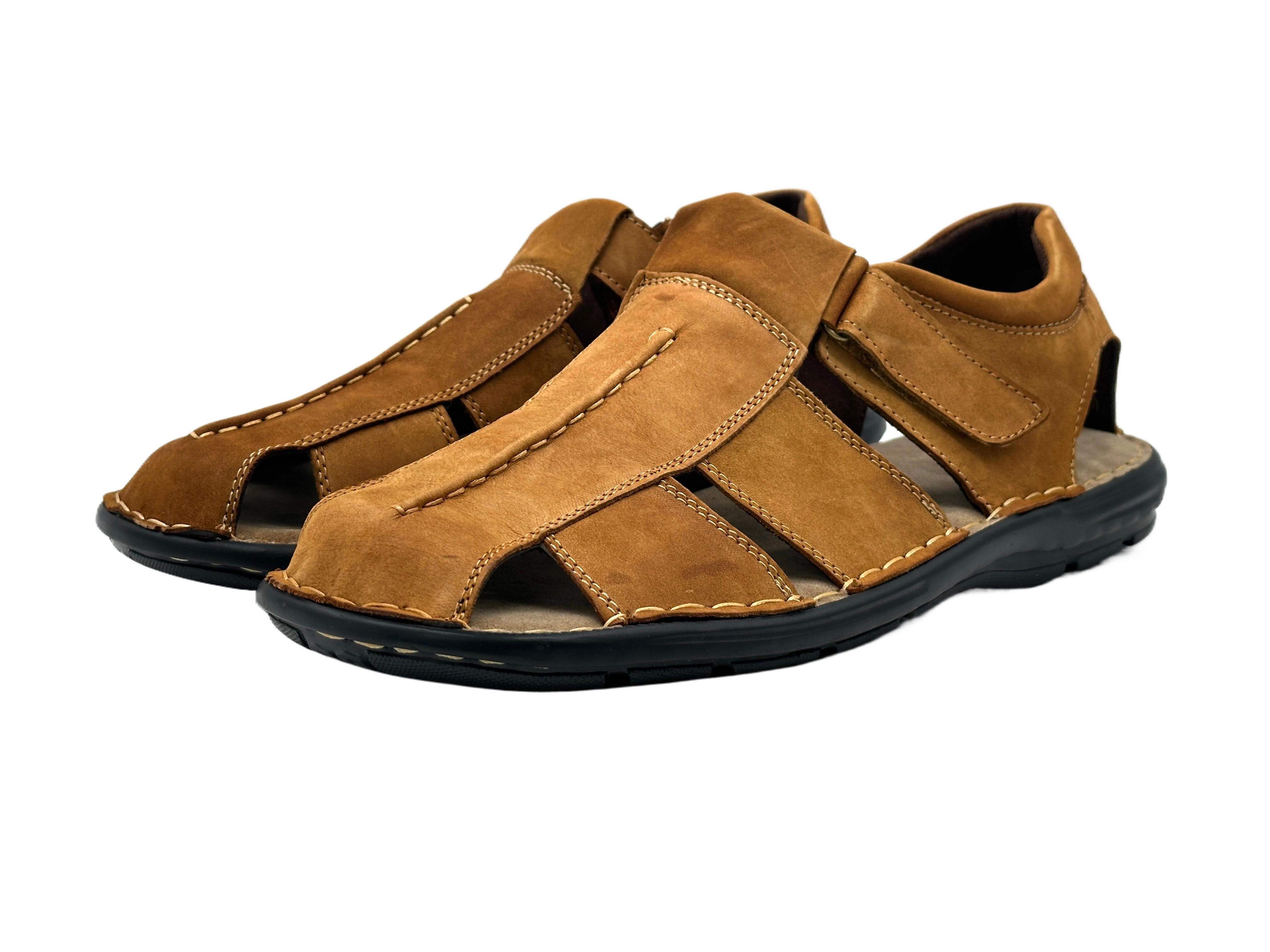 Nowaland Herren Echtleder Sandalen bequem Klettverschluss Sommer Sandale Echtleder, weiches Fußbett, flexibel und alltagstauglich