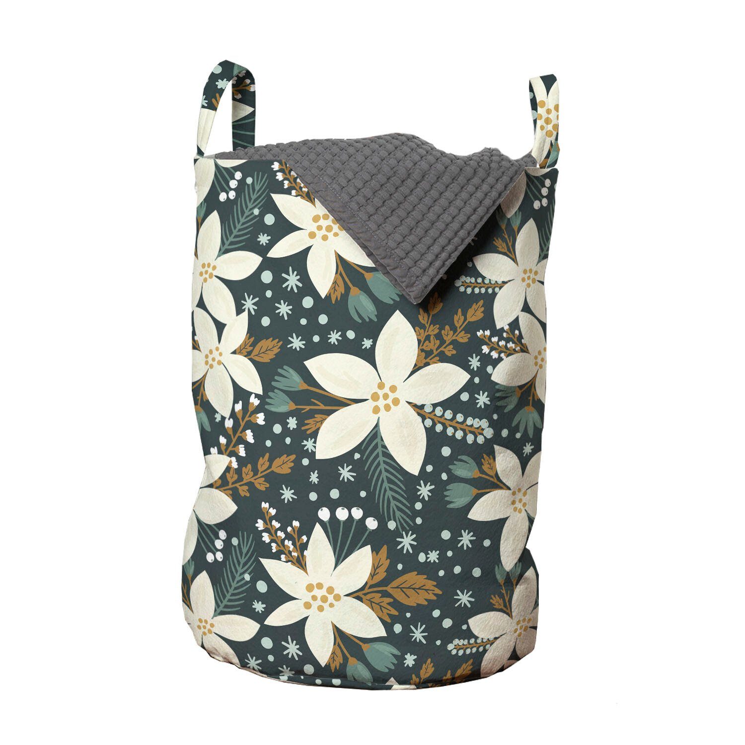 Abakuhaus Wäschesäckchen Wäschekorb mit Griffen Kordelzugverschluss für Waschsalons, Blumen Poinsettia-Blüten-Kunst