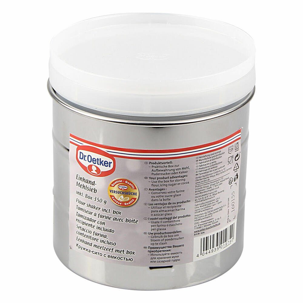 Dr. Oetker Küchenhelfer Küchensieb Einhand-Mehlsieb, Edelstahl